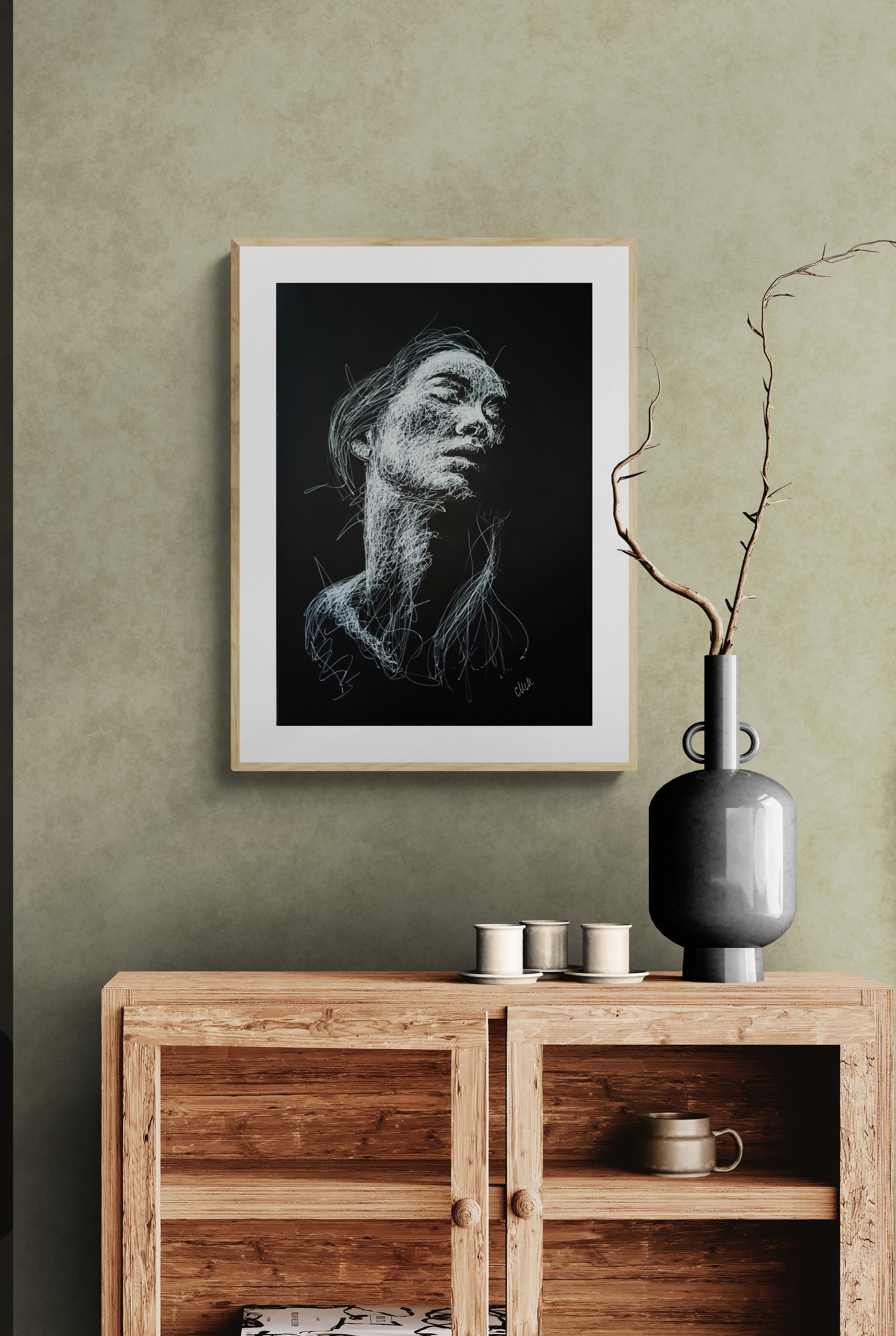 Longing - Modern Elegance Black and White Line Portrait Drawing

This Longing black and white line profile portrait drawing is an original, sensual piece of artwork, handmade with exceptional care and attention to detail.

The minimalist female face figure evokes a sense of timeless elegance, blending sophistication and grace in a way that enhances any space.

The delicate white pen lines, drawn on black art paper, create a striking contrast that captures both passion and strength.