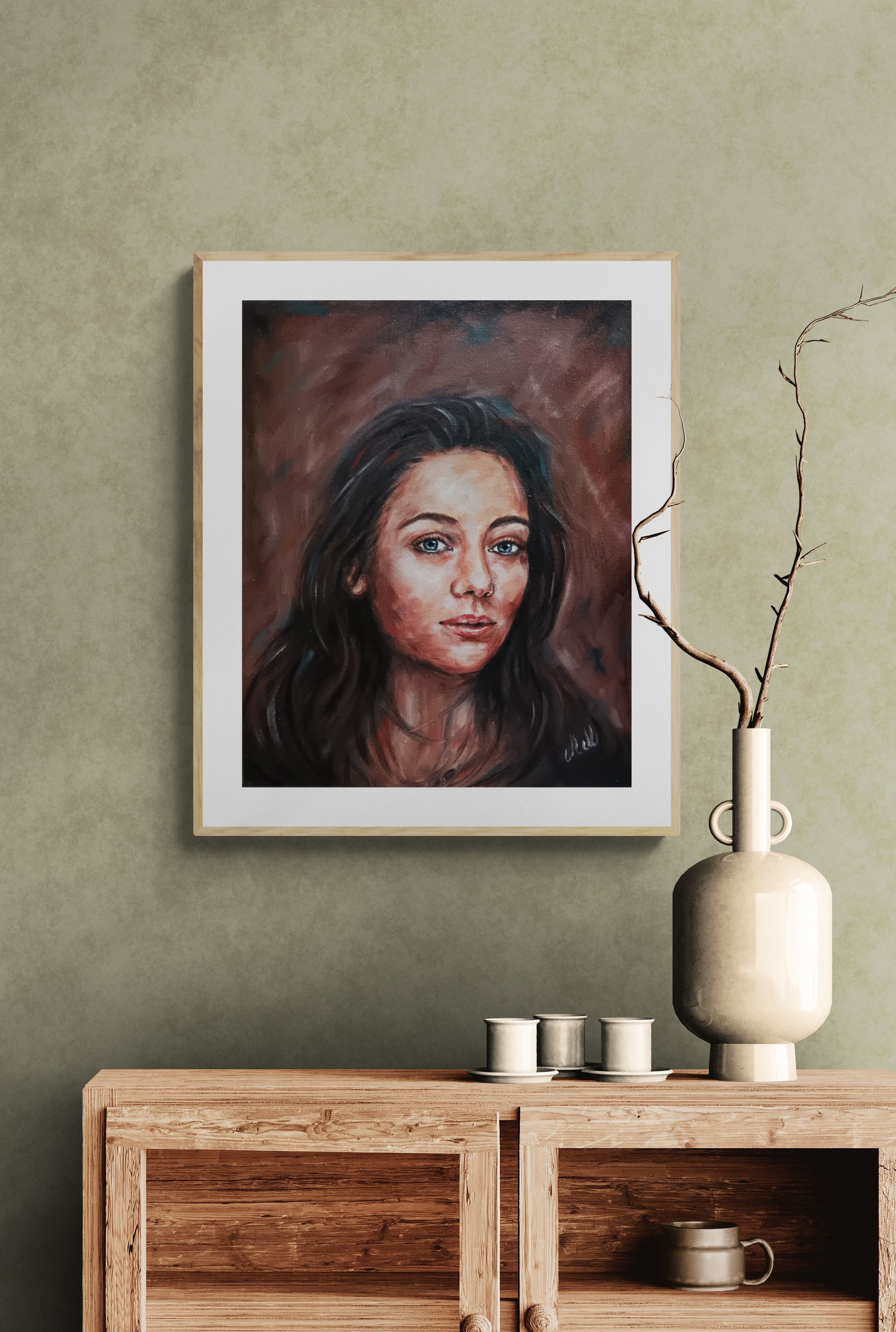 This Woman's face is original portrait painting in oil. Female portrait art is beautiful living room wall art. Sensual painting is also perfect for your bedroom painting.

This beautiful woman art is made with oil colors on canvas.

Portraiture art Size: 40 cm x 50 cm (16" x 20")

Original oil art on canvas will be carefully packaged and shipped by Registered International Mail with tracking number.
