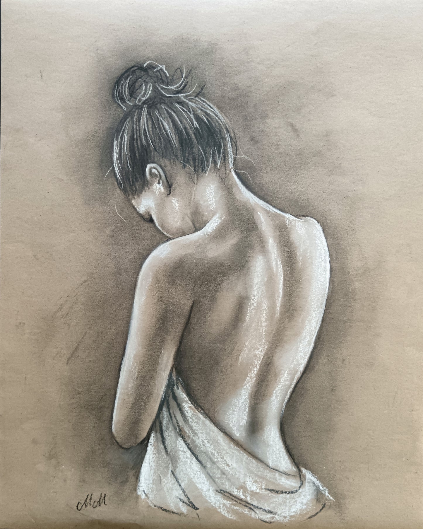 Sensual Charcoal Nude Drawing – Elegant Timeless Figure Art

As an artist, I find beauty in the simplicity of form and the expressive nature of charcoal. This female nude wall art is a delicate yet powerful presentation of femininity.

Shy Beauty is drawn on recycled beige art paper for a vintage, timeless feel.

The soft charcoal strokes emphasize the natural curves of the female form, making this an intimate and captivating artwork.