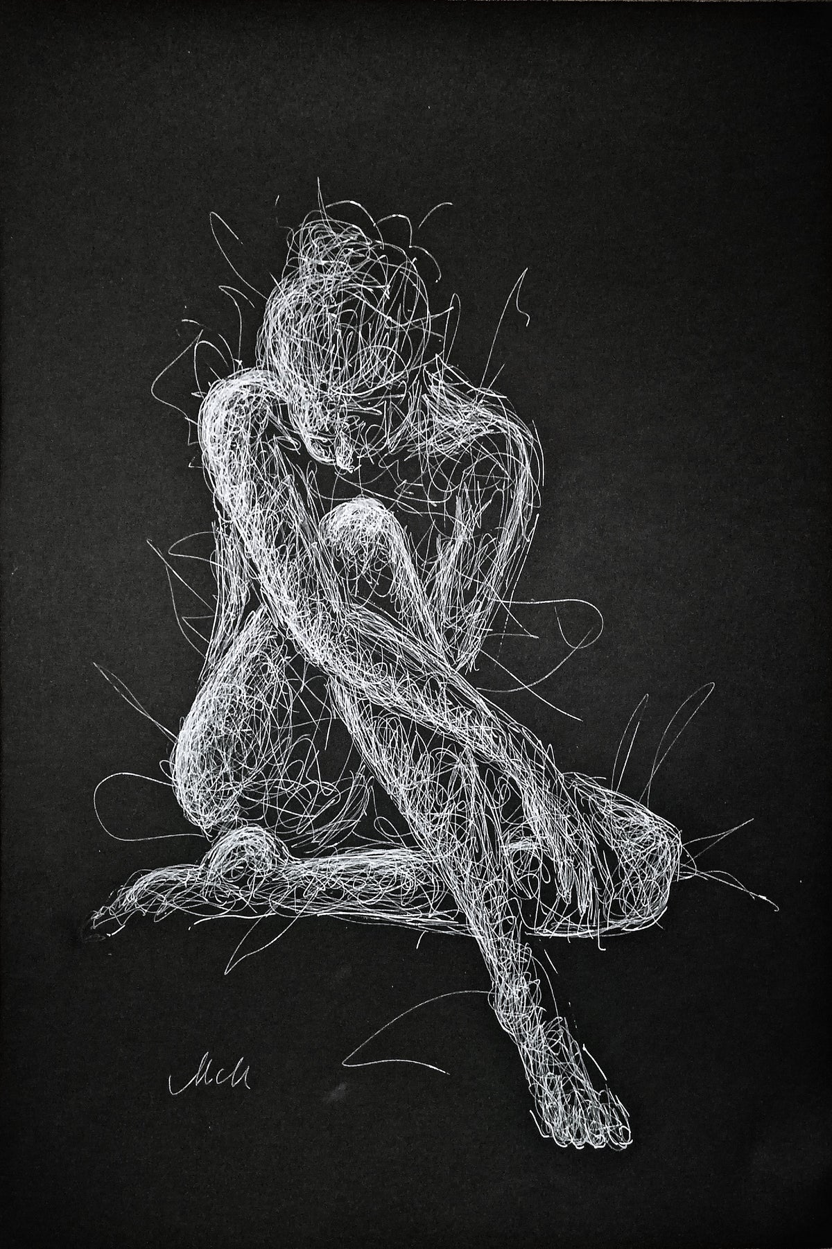 Female figure drawing - white line drawing - black and white minimalist artwork - unique wall decor for your bedroom