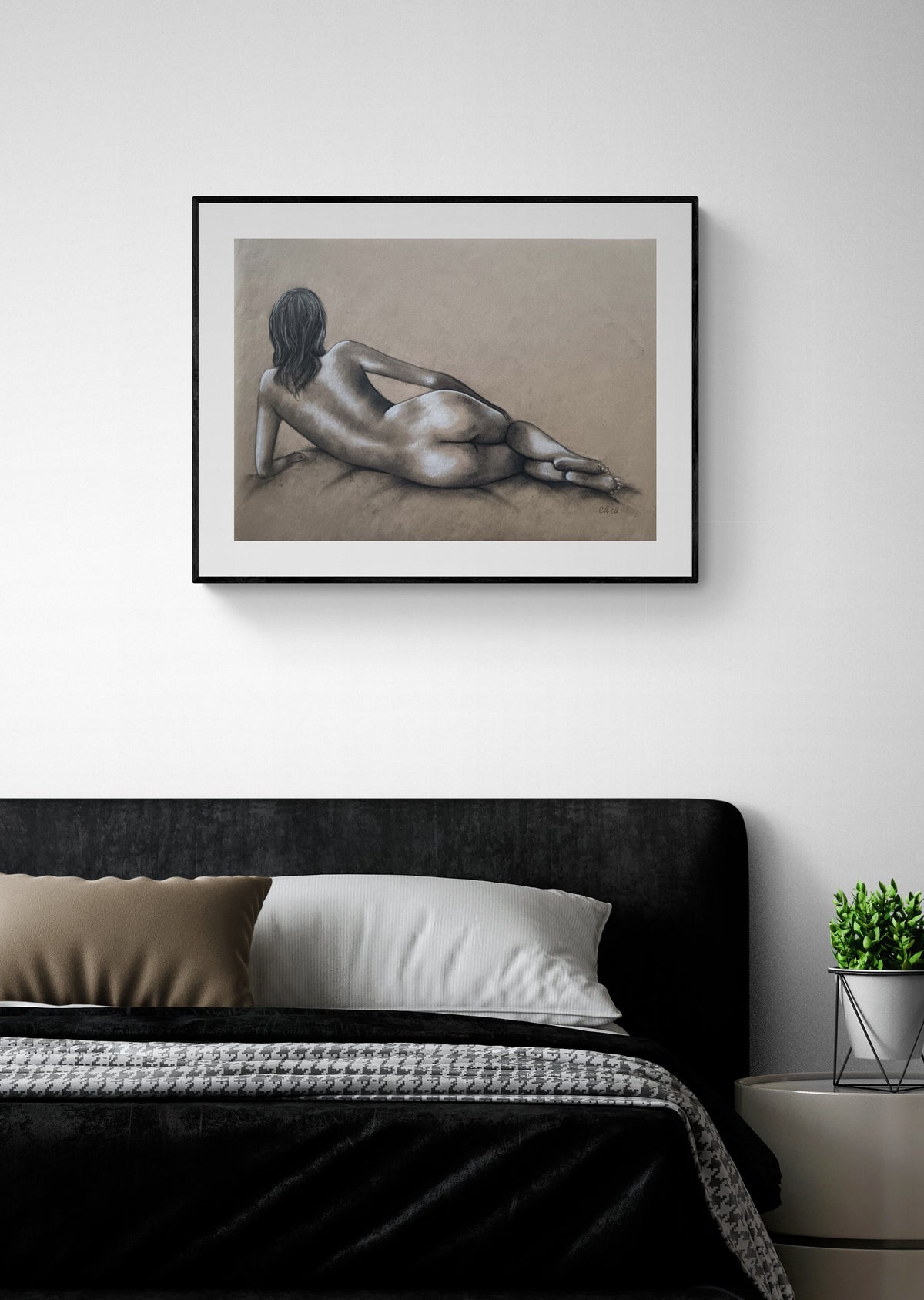 Female figure drawing  charcoal drawing
Sketched on recycled beige art paper, this vintage-style nude captures the elegance of the female body with graceful charcoal strokes.

The interplay of light and shadow enhances its timeless appeal, making it an intimate yet refined piece for bedroom and bathroom wall.

Size: 42 cm x 60 cm (17" x 24")
Carefully Packaged & Shipped via Registered International Mail with Tracking