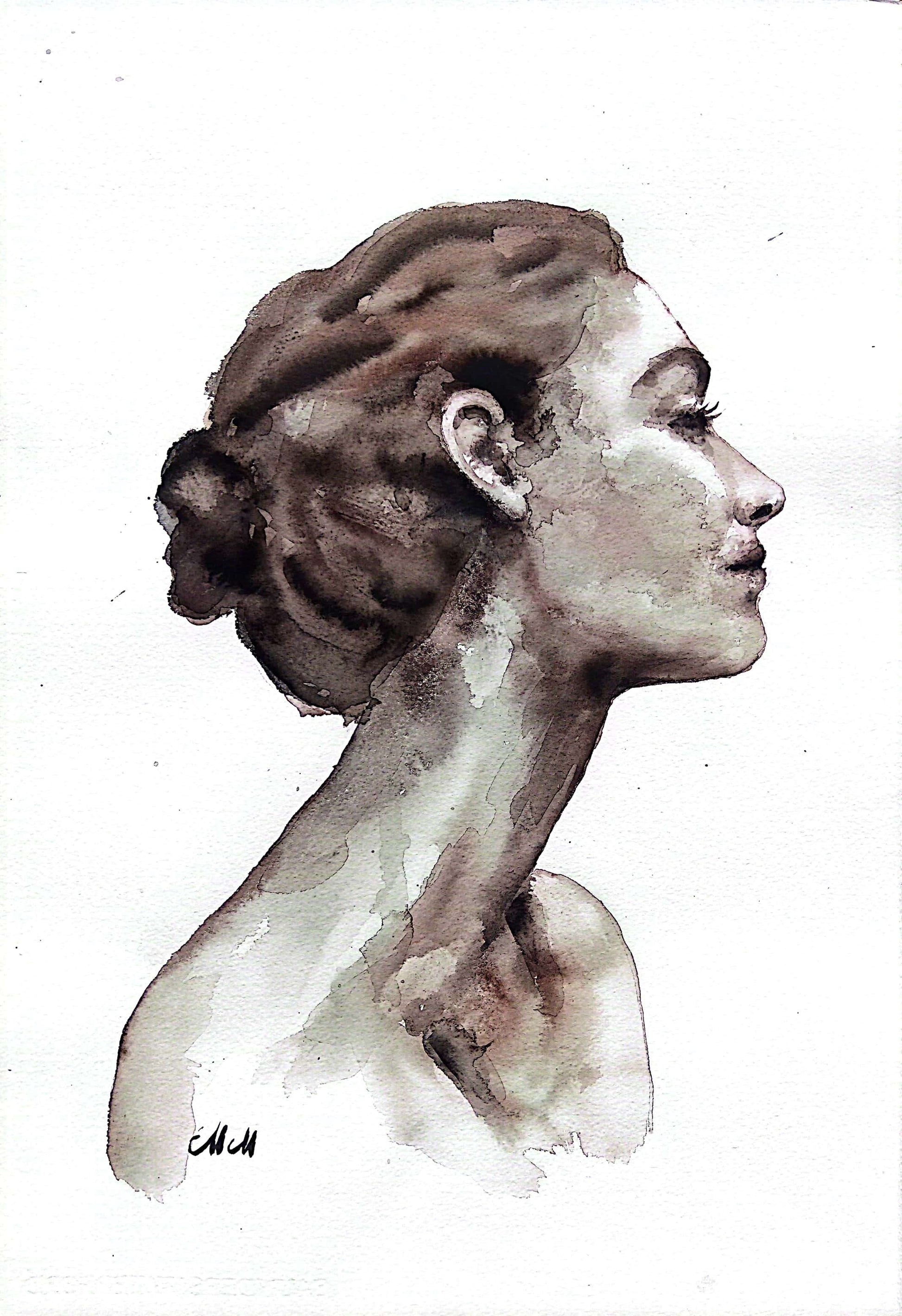 Grace Ink Portrait Painting – Original Black and White Female Profile Art

This female face is handmade drawing that beautifully captures the essence of feminine grace in a minimalist style.

Created with a delicate balance of black ink and watercolors, the female profile radiates elegance and grace, making it a timeless addition to any space.

Minimalist portrait of a woman artwork is simple yet powerful, demonstrating the beauty that can come from just water and a touch of black ink.