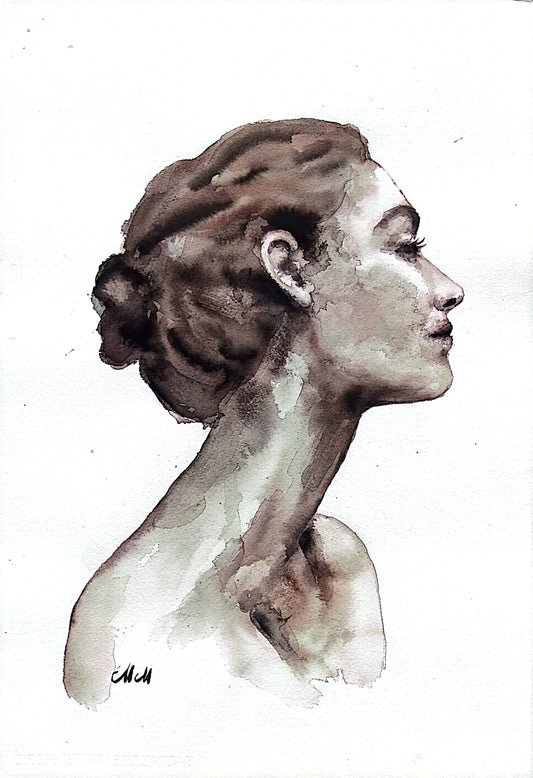 Grace Ink Portrait Painting – Original Black and White Female Profile Art

This female face is handmade drawing that beautifully captures the essence of feminine grace in a minimalist style.

Created with a delicate balance of black ink and watercolors, the female profile radiates elegance and grace, making it a timeless addition to any space.

Minimalist portrait of a woman artwork is simple yet powerful, demonstrating the beauty that can come from just water and a touch of black ink.