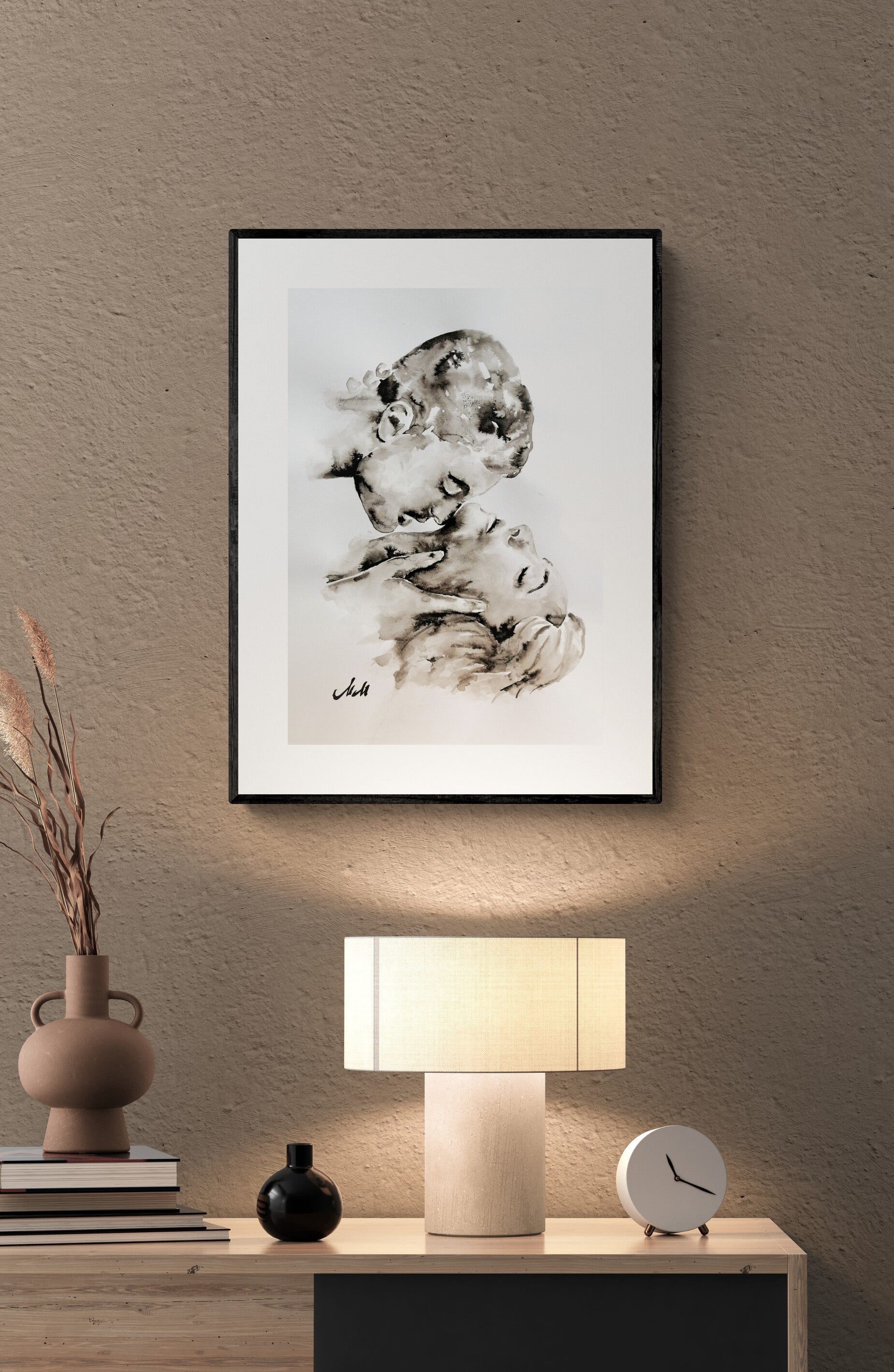 This Love wall art is black and white Nordic wall art.

I am always amazed how just water and a bit of black color can do beautiful and simple painting.

Bedroom wall decor is made on natural white, matte, heavy art paper with high quality water colors.