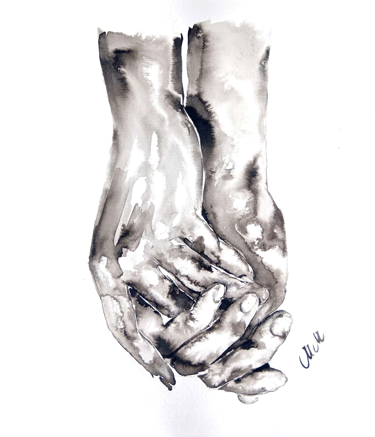 Hand connection- minimalist ink artwork
