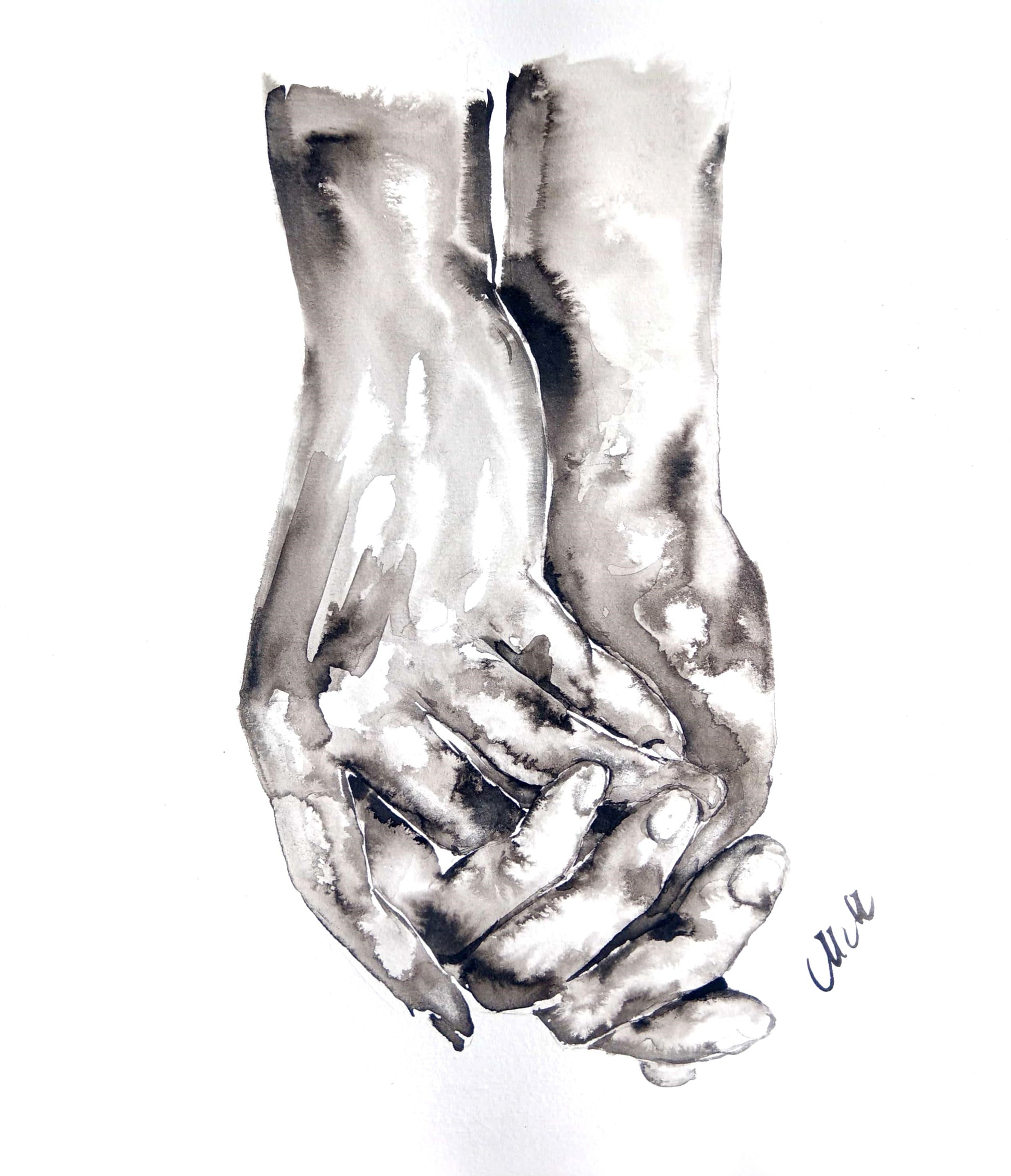 Hand connection- minimalist ink artwork