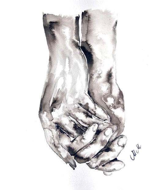 Hand connection- minimalist ink artwork