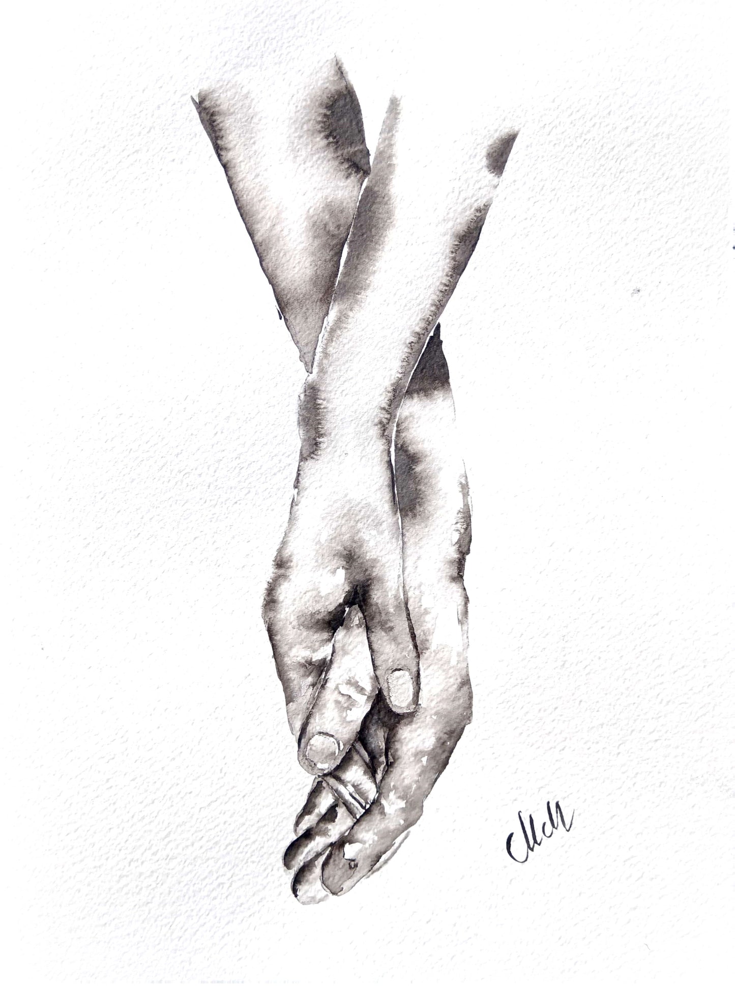 Hands Touch - minimalist ink artwork