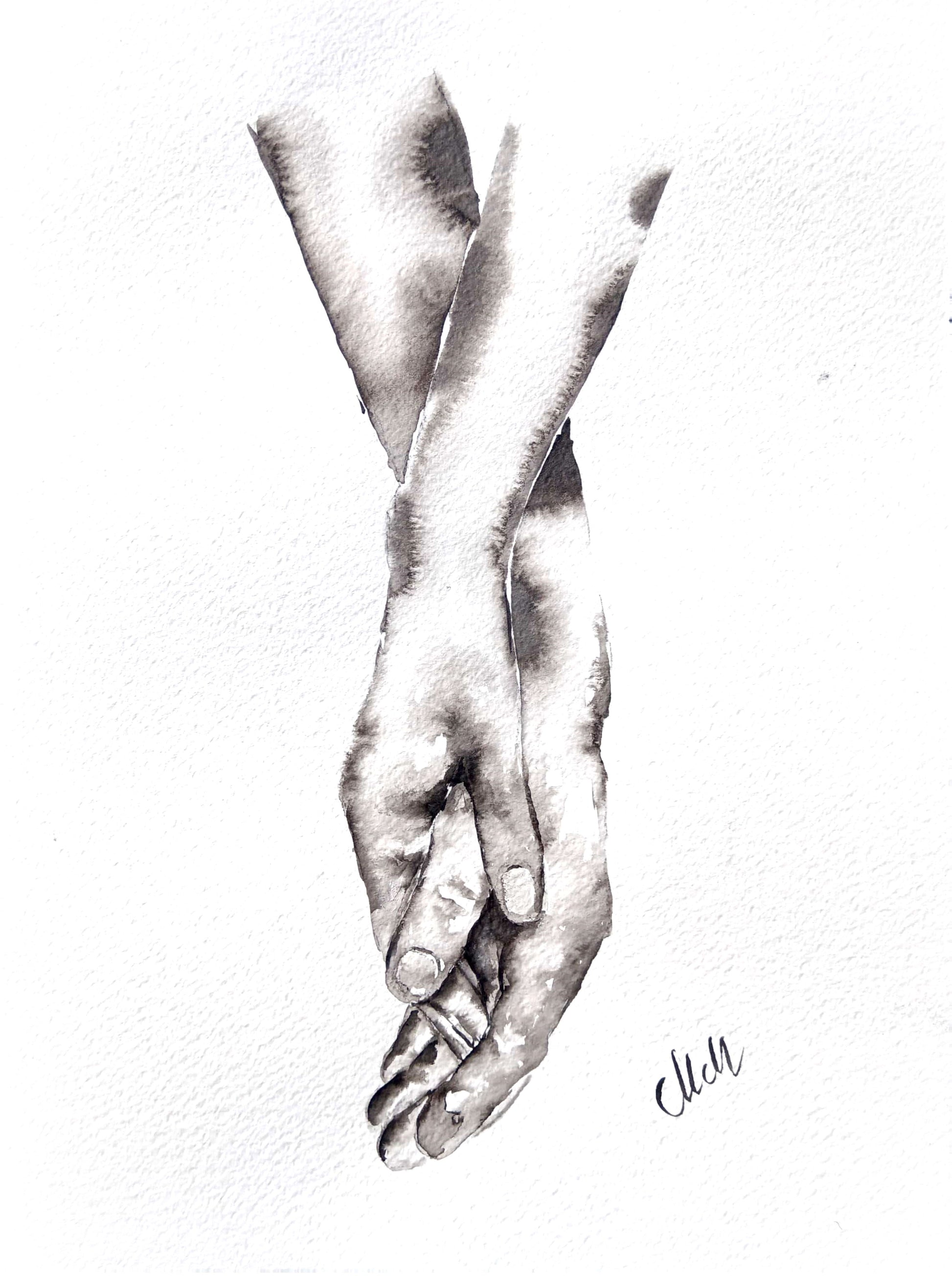 Hands Touch - minimalist ink artwork