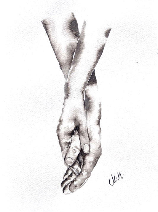 Hands Touch - minimalist ink artwork