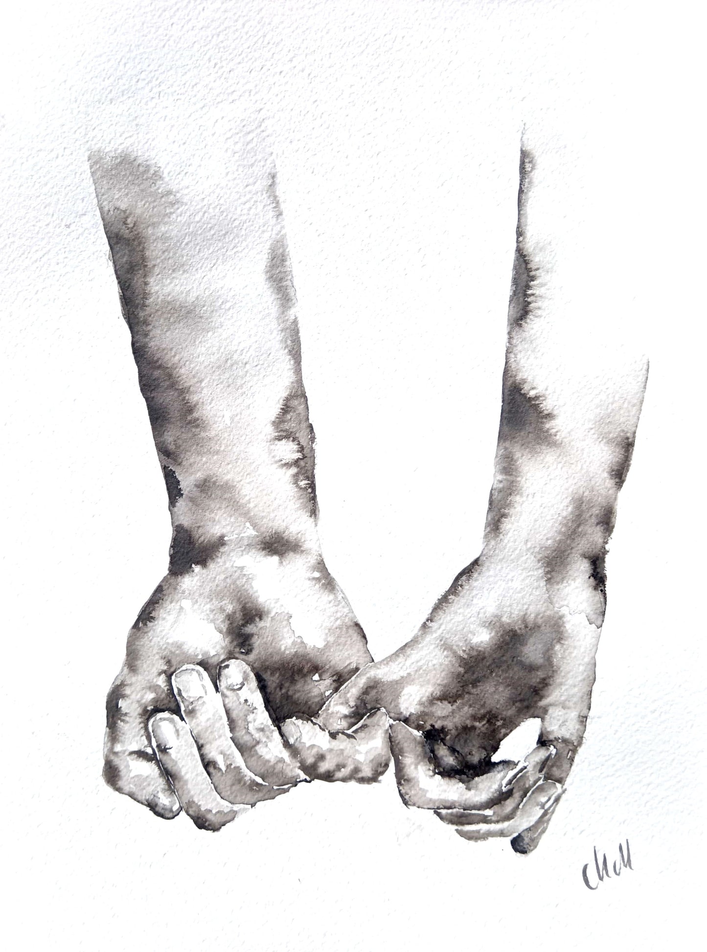 Hands touch - minimalist ink painting