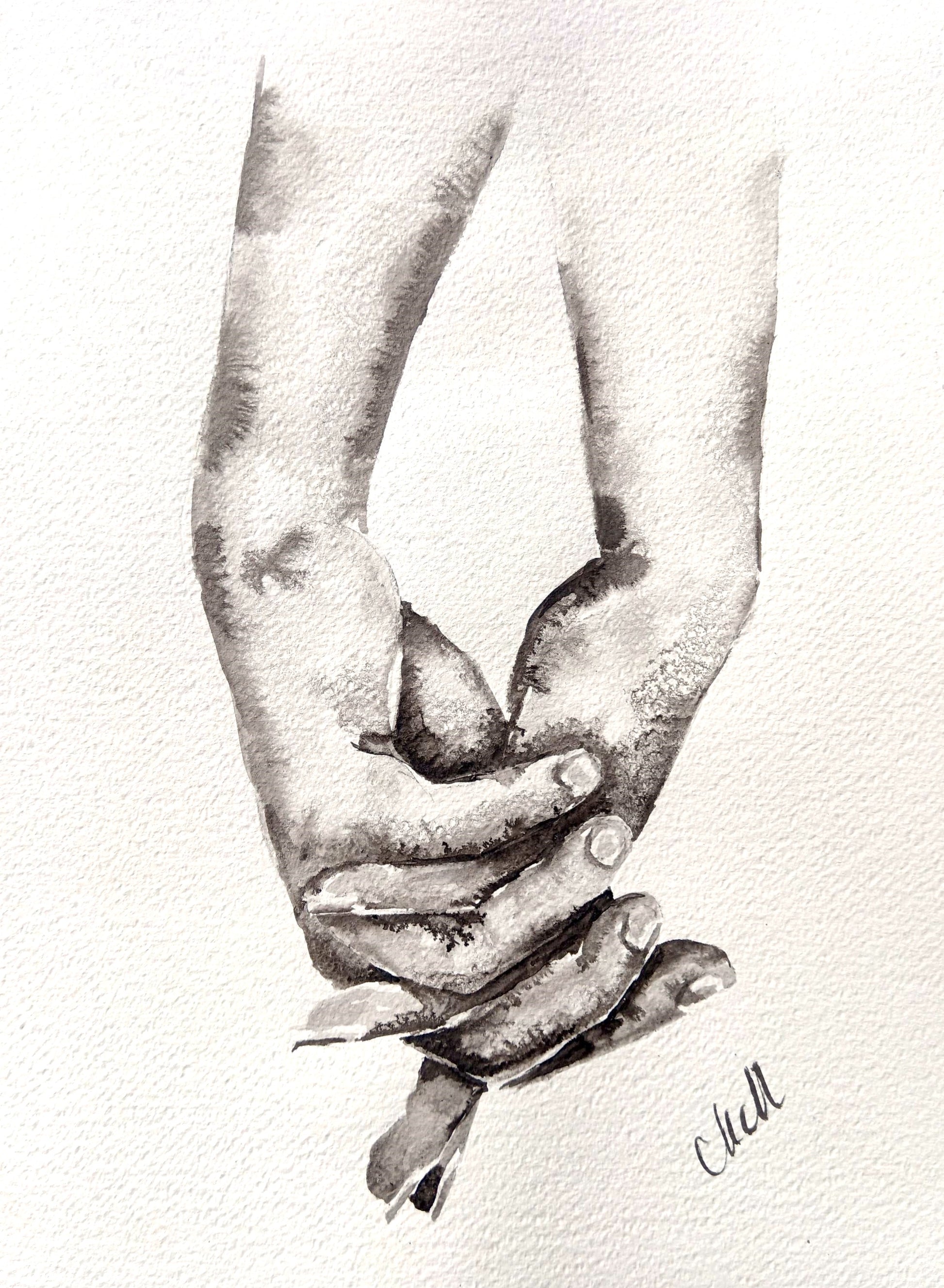 Lovers Holding Hands – Minimalist wall art - Ink Painting

This black and white wall art is a beautiful minimalist art, perfect for a modern home, Scandinavian-style space, or boho home.

Its timeless simple design makes it a versatile addition to any room: bedroom, dining room, living room and including a home office or hallway.

Ideal as a thoughtful gift for lovers, young families, or as family home wall art, it brings a sense of love and unity to any space.