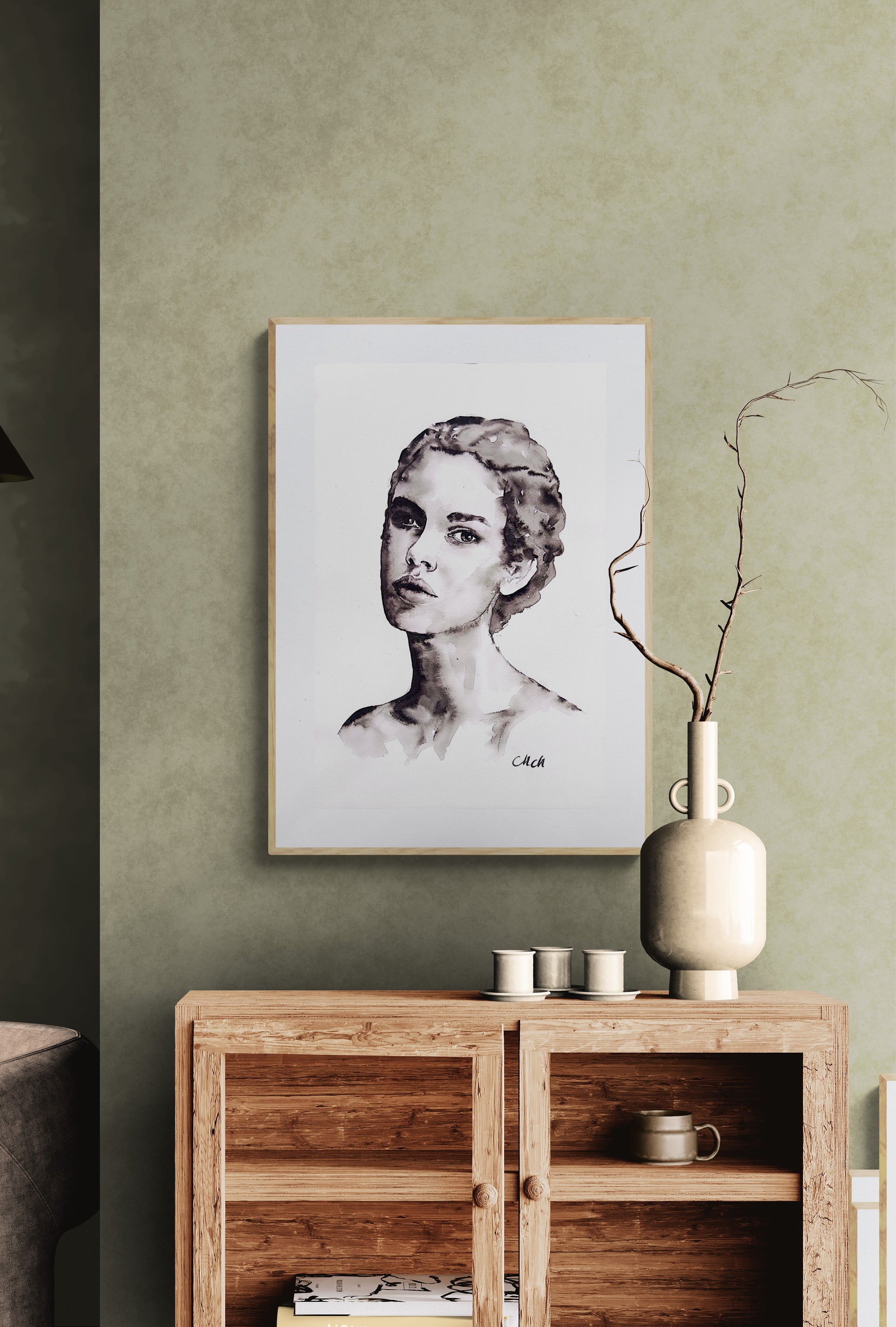 Looking Ink Portrait Painting – Original Black and White Female Profile Art

This female face is a striking, handmade drawing that beautifully captures the essence of femininity in a minimalist style.

Created with a delicate balance of black ink and watercolors, the female profile radiates elegance and strength, making it a timeless addition to any space.

Minimalist portrait of a woman artwork is simple yet powerful, demonstrating the beauty that can come from just water and a touch of black