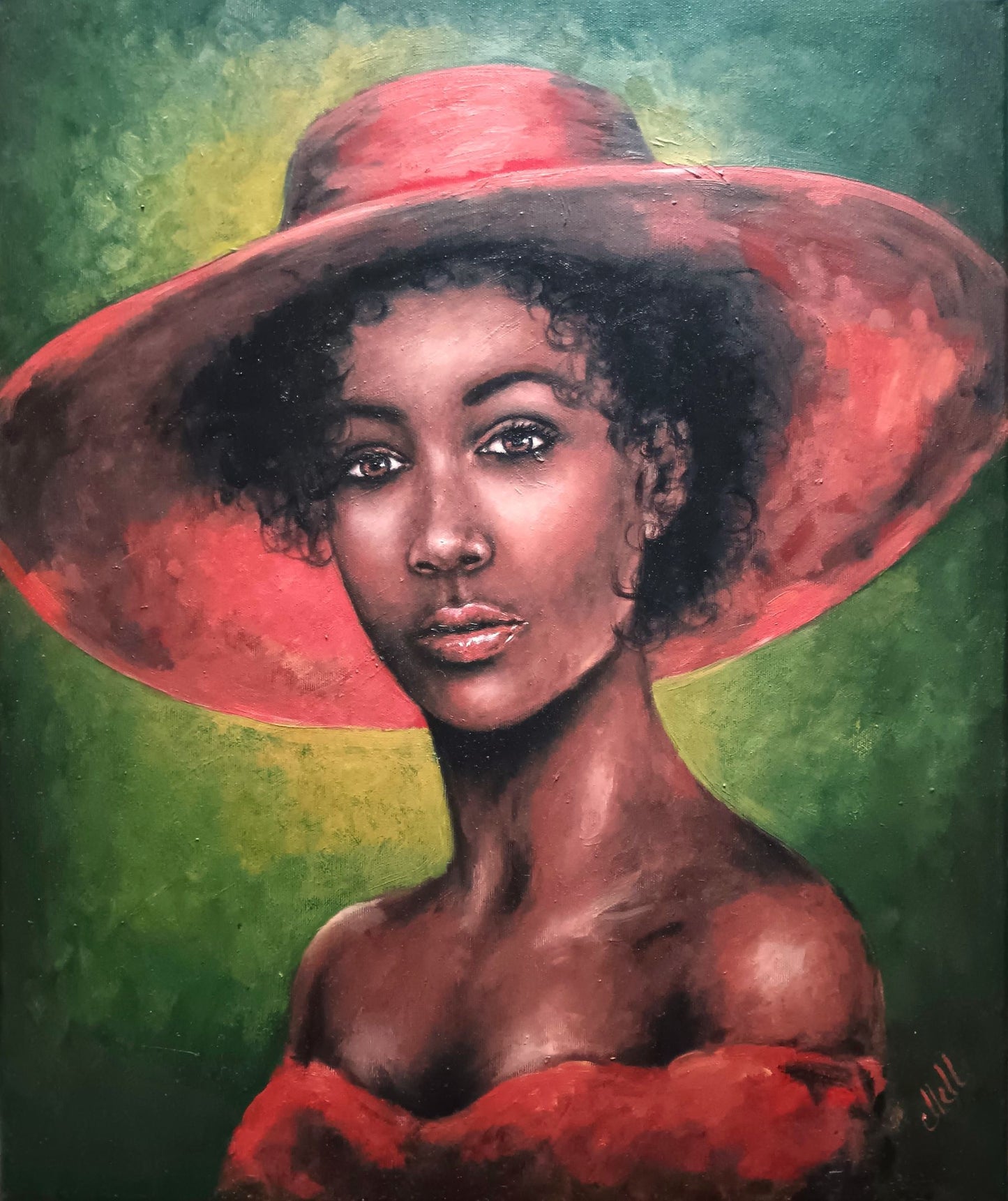 African Woman in red - oil portrait painting