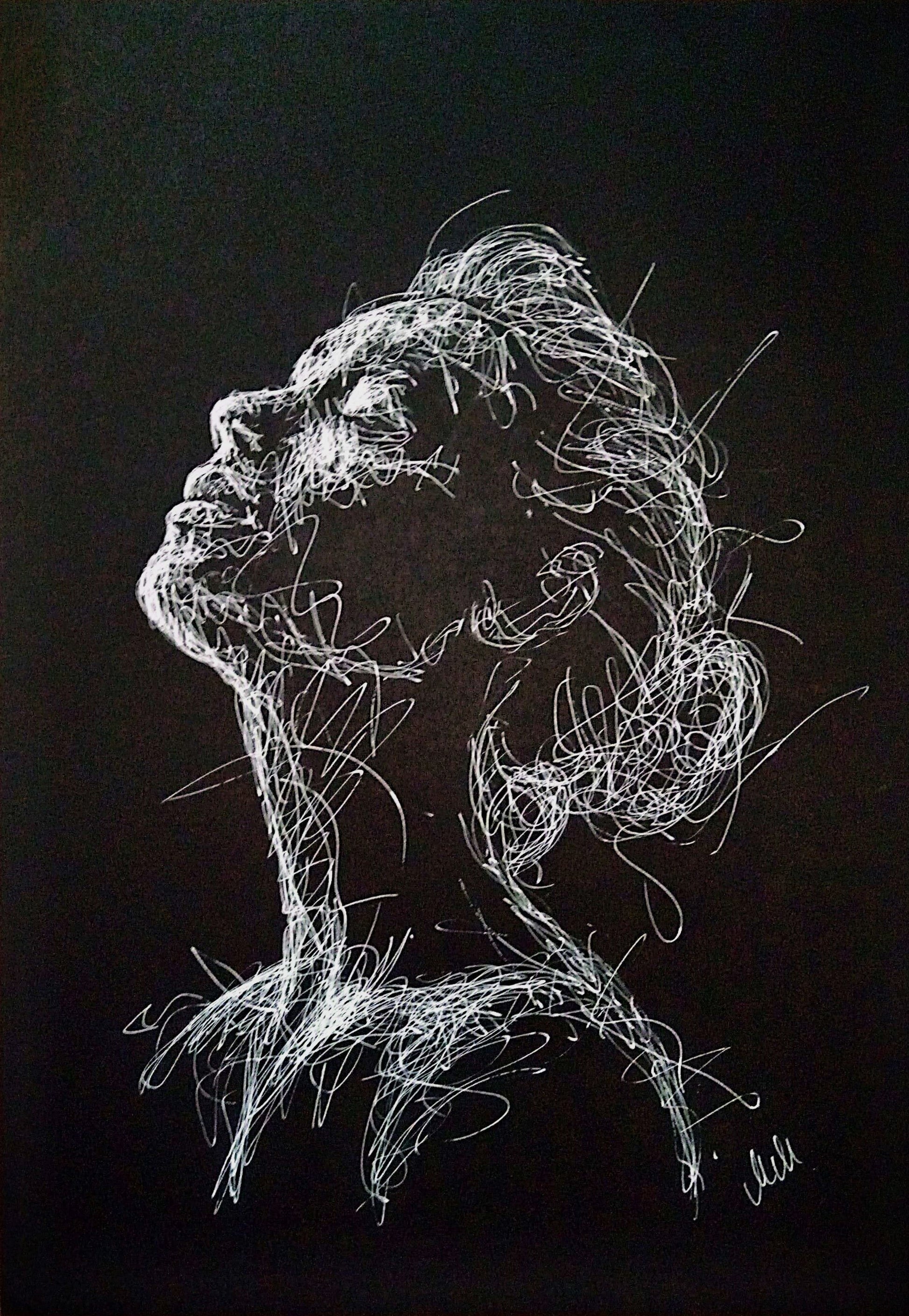 Passion - Modern Elegance Black and White Line Portrait Drawing

This Passion black and white line portrait drawing is an original, sensual piece of artwork, handmade with care and attention to detail.

The minimalist female face figure beautifully captures a sense of timeless elegance, bringing sophistication and grace to any space. The delicate white pen lines, drawn on black art paper, create a striking contrast that evokes both passion and strength, making it an eye-catching focal point.