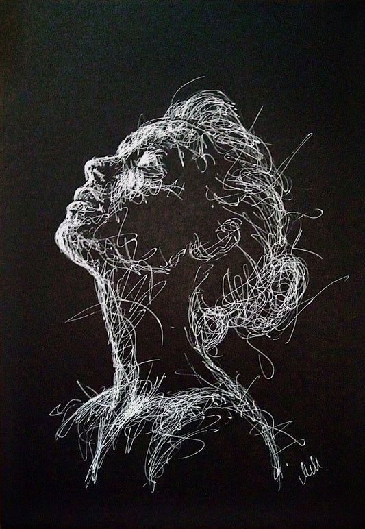Passion - Modern Elegance Black and White Line Portrait Drawing

This Passion black and white line portrait drawing is an original, sensual piece of artwork, handmade with care and attention to detail.

The minimalist female face figure beautifully captures a sense of timeless elegance, bringing sophistication and grace to any space. The delicate white pen lines, drawn on black art paper, create a striking contrast that evokes both passion and strength, making it an eye-catching focal point.