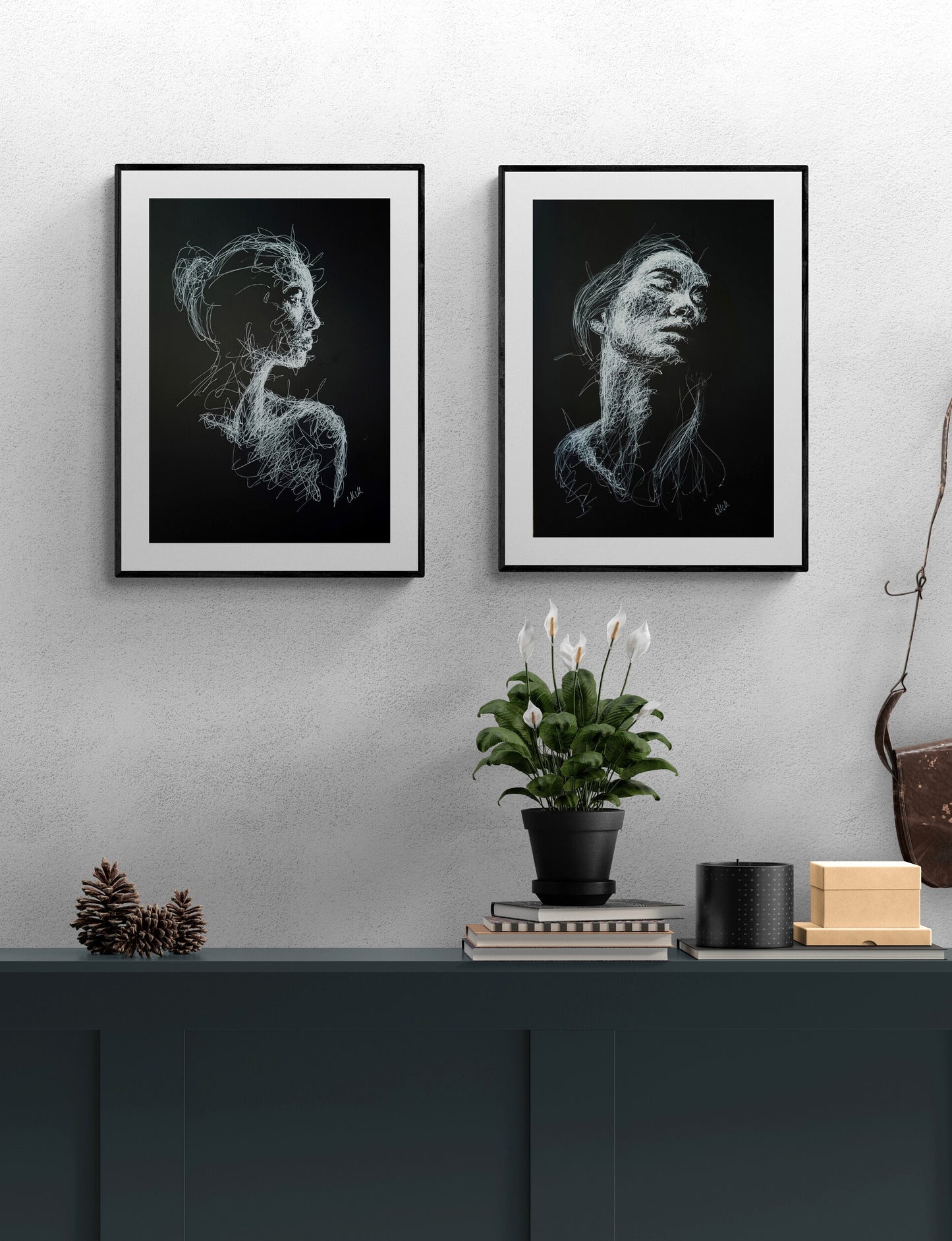 Modern Elegance Black and White Line Portrait Drawing - Original Sensual Art

This Modern Elegance black and white line portrait drawing is an original, sensual piece of artwork, handmade with love and care.

The minimalist female face figure captures a timeless beauty, offering a sophisticated touch to any space. The delicate lines, drawn with white pen on black art paper, evoke both grace and strength, creating a striking contrast that will captivate the eye.