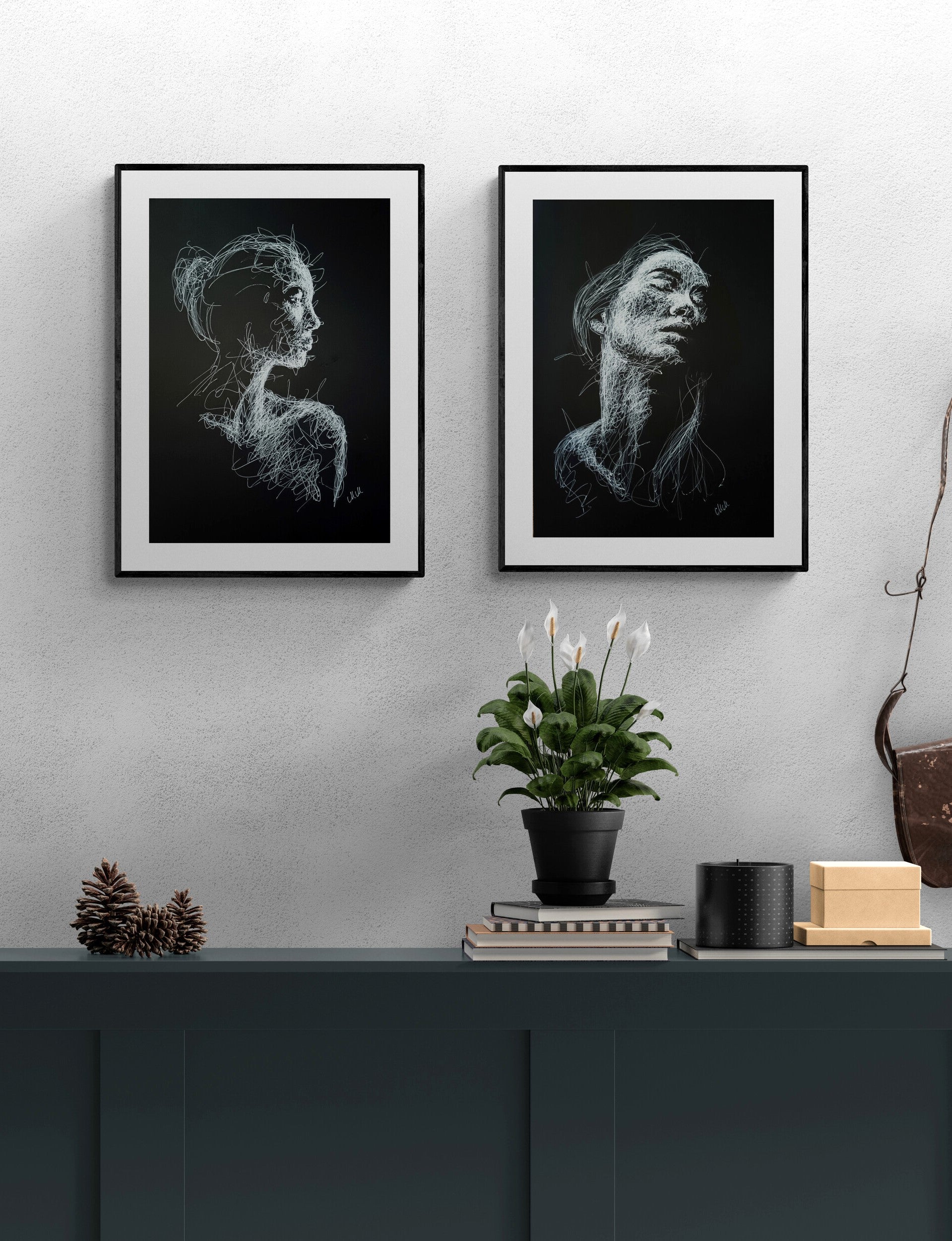 Modern Elegance Black and White Line Portrait Drawing - Original Sensual Art

This Modern Elegance black and white line portrait drawing is an original, sensual piece of artwork, handmade with love and care.

The minimalist female face figure captures a timeless beauty, offering a sophisticated touch to any space. The delicate lines, drawn with white pen on black art paper, evoke both grace and strength, creating a striking contrast that will captivate the eye.