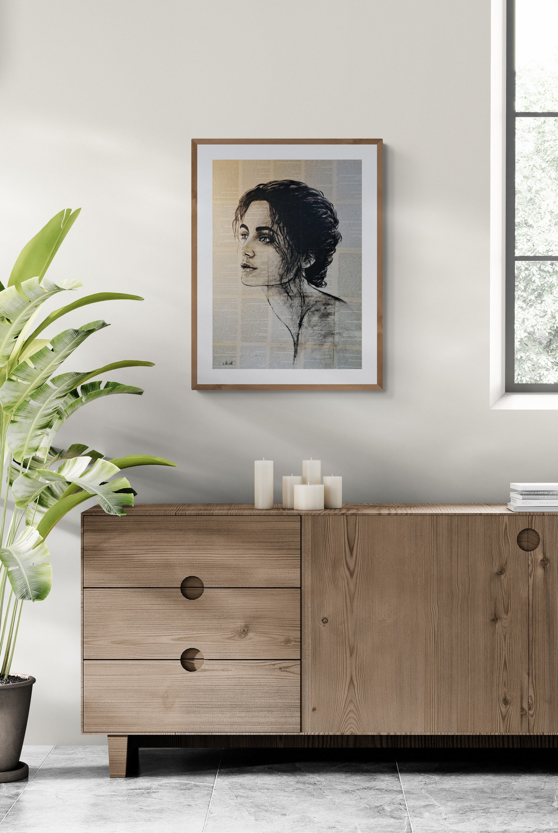 Book Profile Portrait – Mixed Media Art

As a lifelong book lover, I’ve always been drawn to the stories and textures of vintage pages. This passion inspired me to create the Book Profile Portrait, a unique blend of art and literature that brings a sense of history and character to your space.

This monochromatic profile portrait is a striking piece of recycled wall art, blending sustainability with contemporary style.

Portrait is crafted with acrylic paint on book pages, glued to canvas
