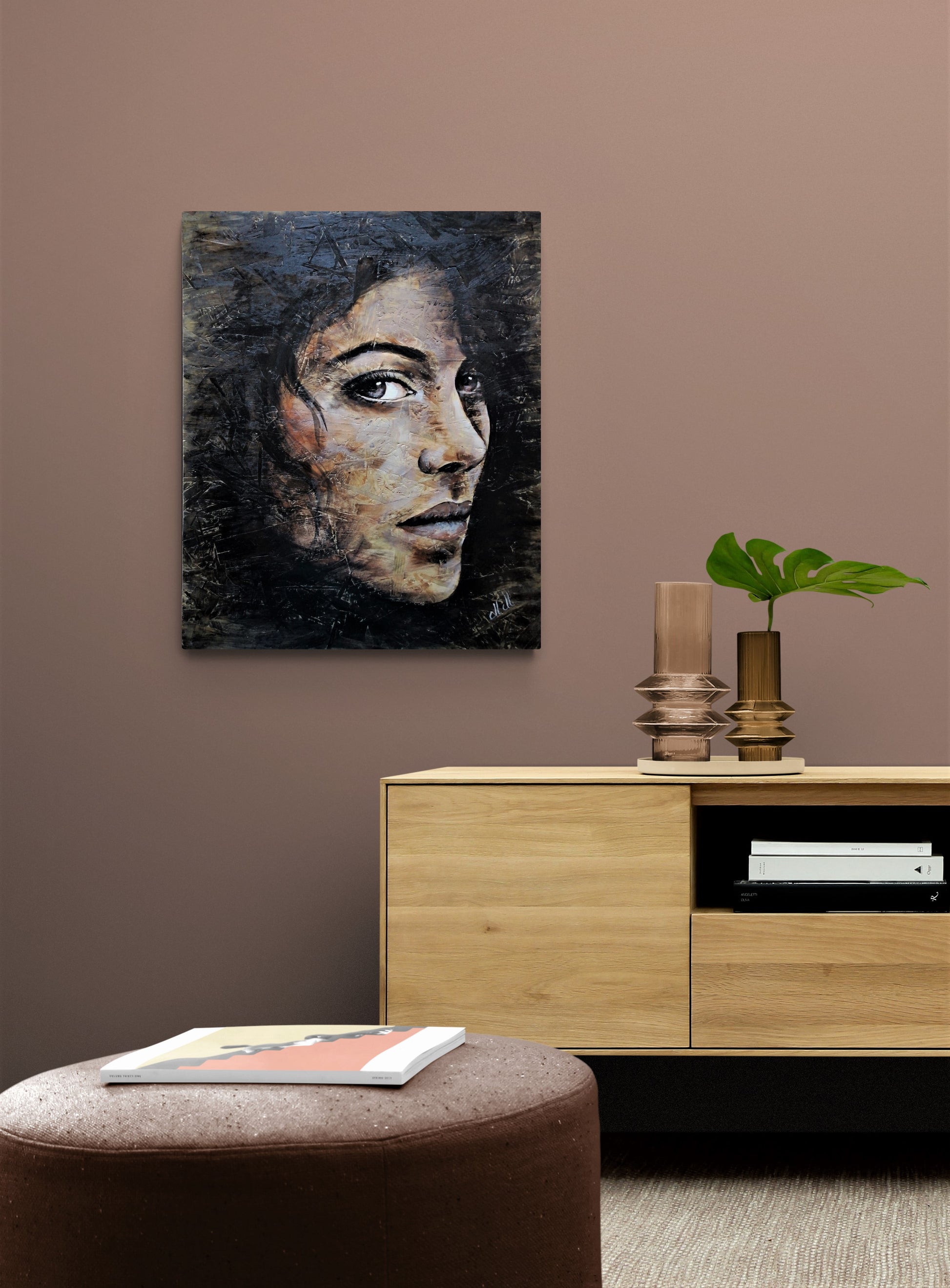 Experience the beauty of female face with this exquisite wood portrait painting. This face of a woman captures depth and emotion, blending textured artwork with the organic charm of reclaimed wood.

This Portrait of a woman rustic painting is a true statement piece, perfect for adding warmth and character to a modern home living room, or bedroom.

Acrylic portrait painting is delicately hand-drawn.

Trendy wall art Size: 50 cm x 60 cm (20" x 24") – Ready to hang for effortless display.