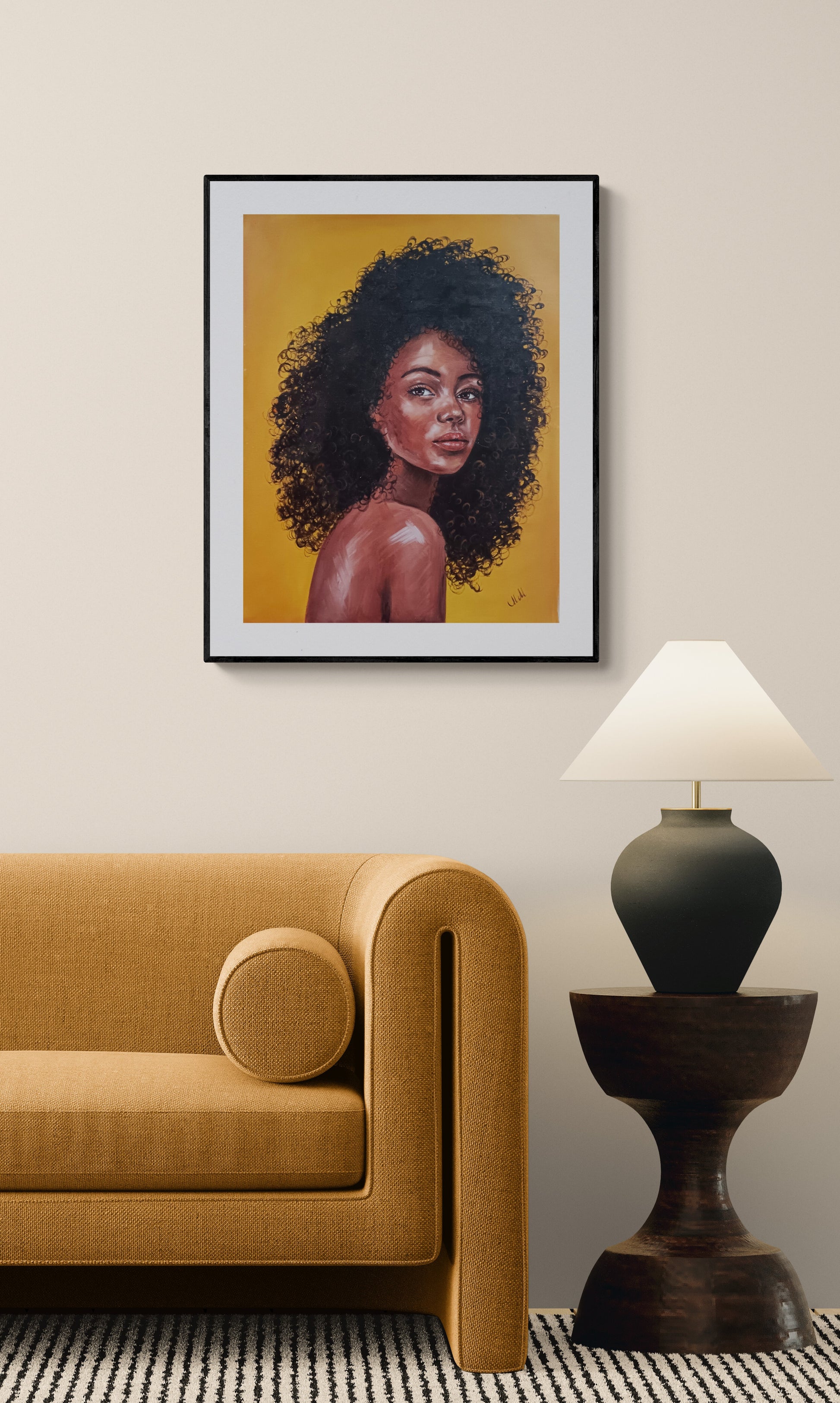 Living room wall art - original oil portrait painting - African Beauty

Portrait of woman is unique gift idea for someone special or a striking addition to any modern living room wall and bedroom decor, this artwork embodies both elegance and empowerment.