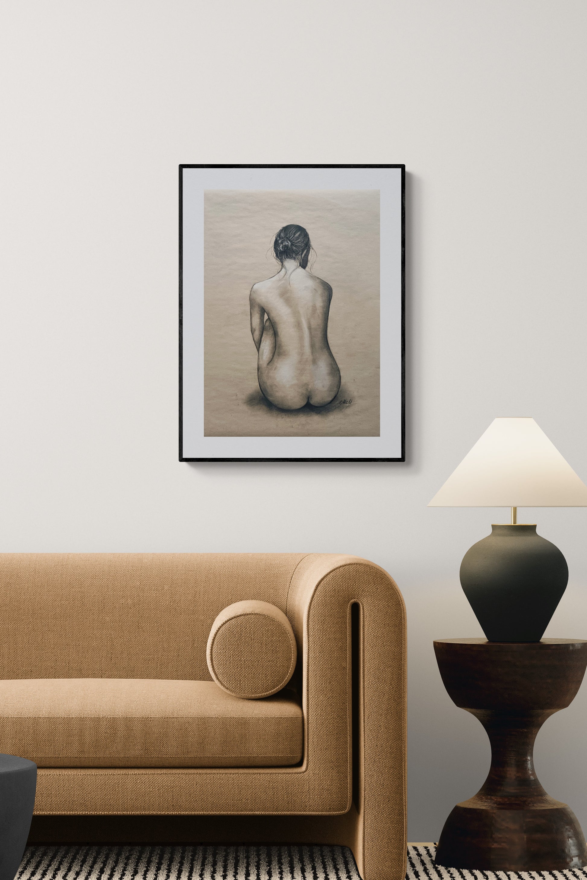 Living room wall decor  – Charcoal Female Figure Drawing

This intimate and elegant charcoal figure drawing captures the delicate balance between sensuality and subtlety. A celebration of feminine beauty, it brings a touch of romance and mystery to any space.