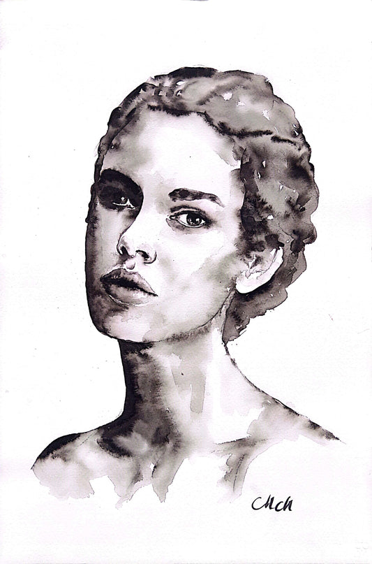 Looking Ink Portrait Painting – Original Black and White Female Profile Art

This female face is a striking, handmade drawing that beautifully captures the essence of femininity in a minimalist style.

Created with a delicate balance of black ink and watercolors, the female profile radiates elegance and strength, making it a timeless addition to any space.

Minimalist portrait of a woman artwork is simple yet powerful, demonstrating the beauty that can come from just water and a touch of black