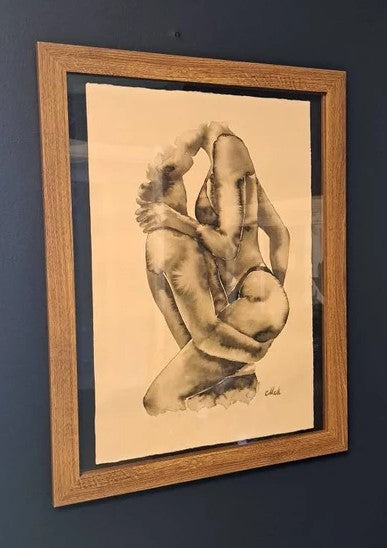 Lovers - original ink drawing - black and white wall art for bedroom.
Ink romantic painting is perfect above bed artwork.