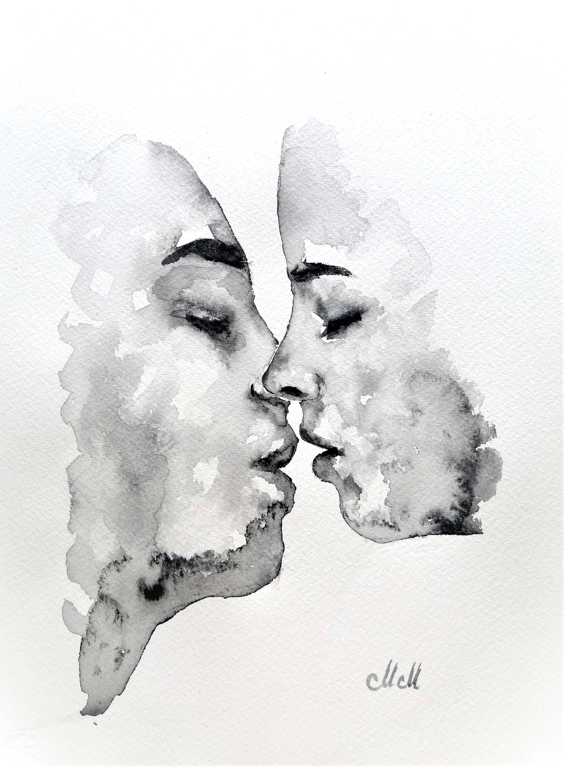 Lovers Kiss – Minimalist Ink Artwork

Celebrate the beauty of love through simplicity.
Lovers Kiss is a minimalist ink painting that captures an intimate moment - two souls meeting in a timeless embrace. With just water and a touch of black pigment, the piece reveals how little it takes to express everything.