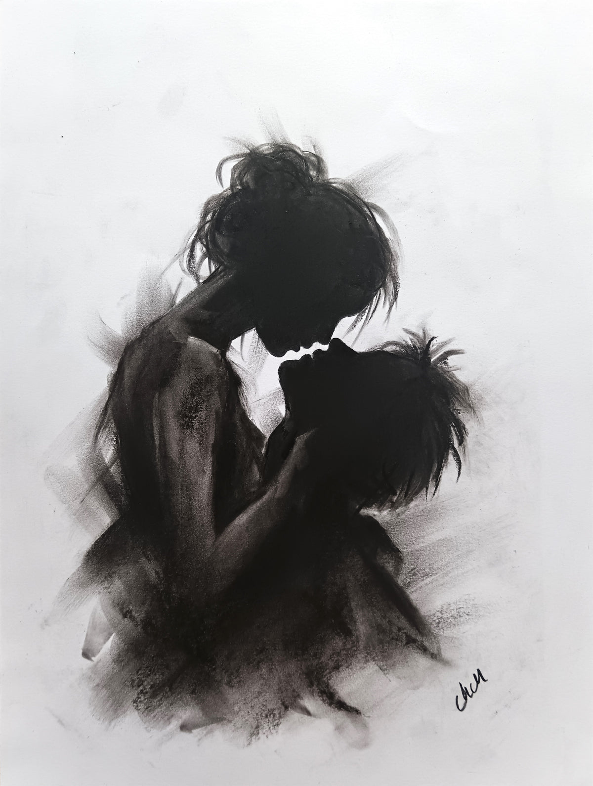 This original charcoal artwork captures the intimate embrace of a couple, expressing love, tenderness and the deep connection between two people.

Created with expressive charcoal strokes and delicate contrasts of light and shadow. This romantic drawing beautifully captures a quiet moment of closeness. Its soft, atmospheric style makes it a perfect above-bed artwork or a meaningful gift for couples and lovers.

Size: 30 x 40 cm (12" x 16")