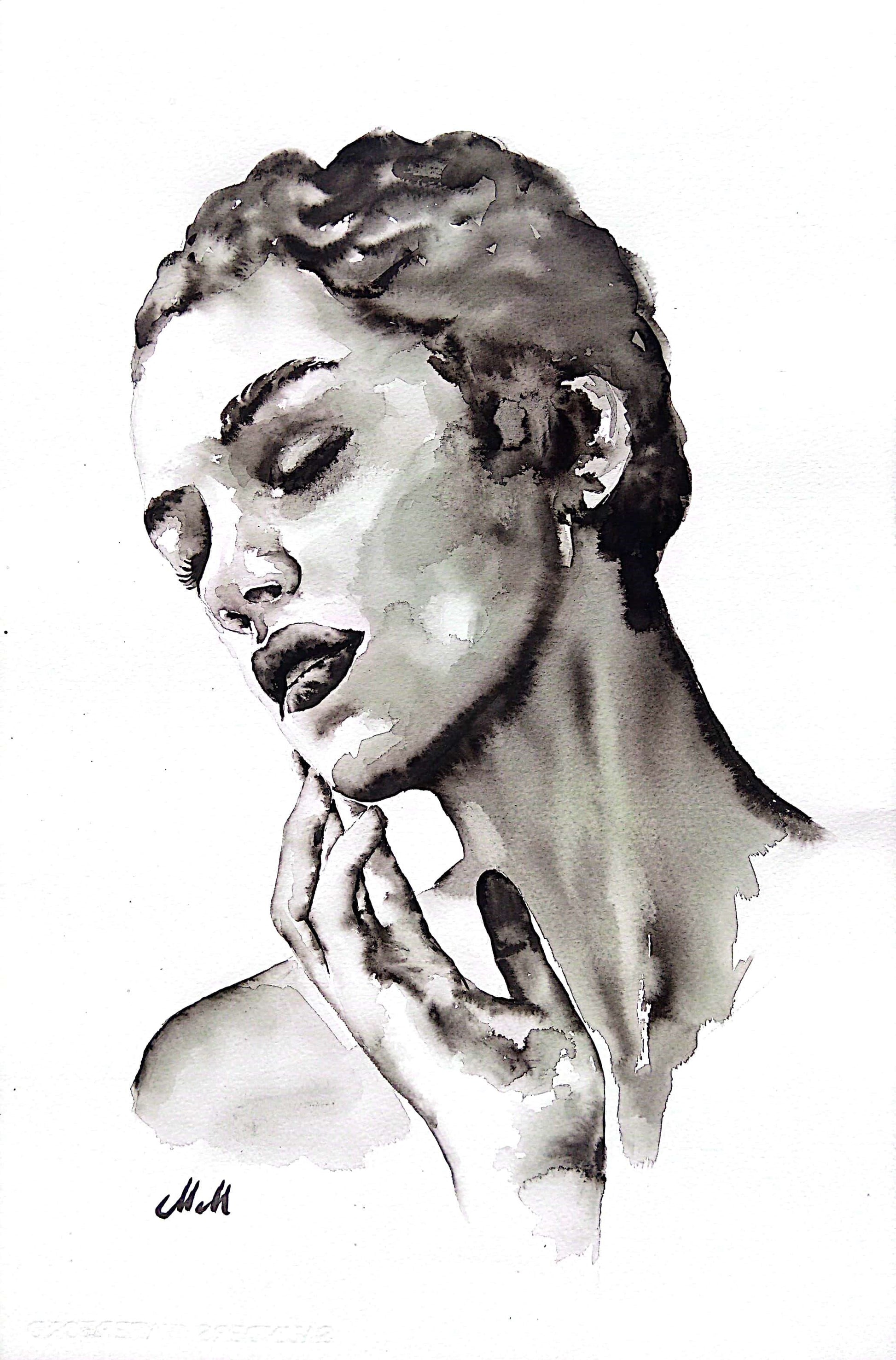 Nostalgia Ink Portrait Painting – Original Black and White Female Profile Art

This female face is a striking, handmade drawing that beautifully captures the essence of femininity in a minimalist style.

Created with a delicate balance of black ink and watercolors, the female profile radiates elegance and strength, making it a timeless addition to any space.

Minimalist portrait of a woman artwork is simple yet powerful, demonstrating the beauty that can come from just water and a touch of black 