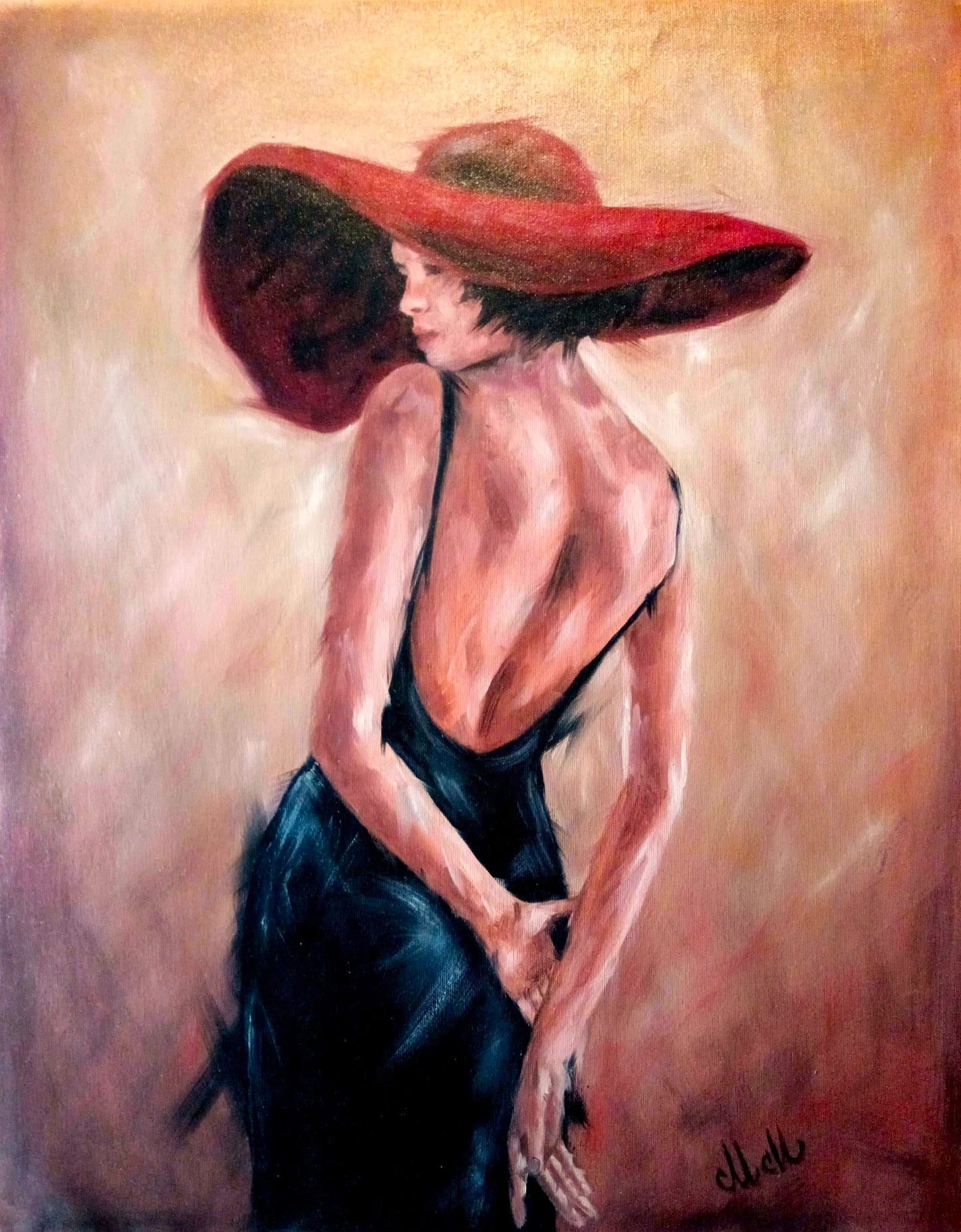 Sensual. Elegant. Timeless.

This captivating oil painting of a woman in a red hat embodies grace, femininity, and quiet romance. With a sensual pose and soft expression, the artwork brings both warmth and sophistication to any interior.