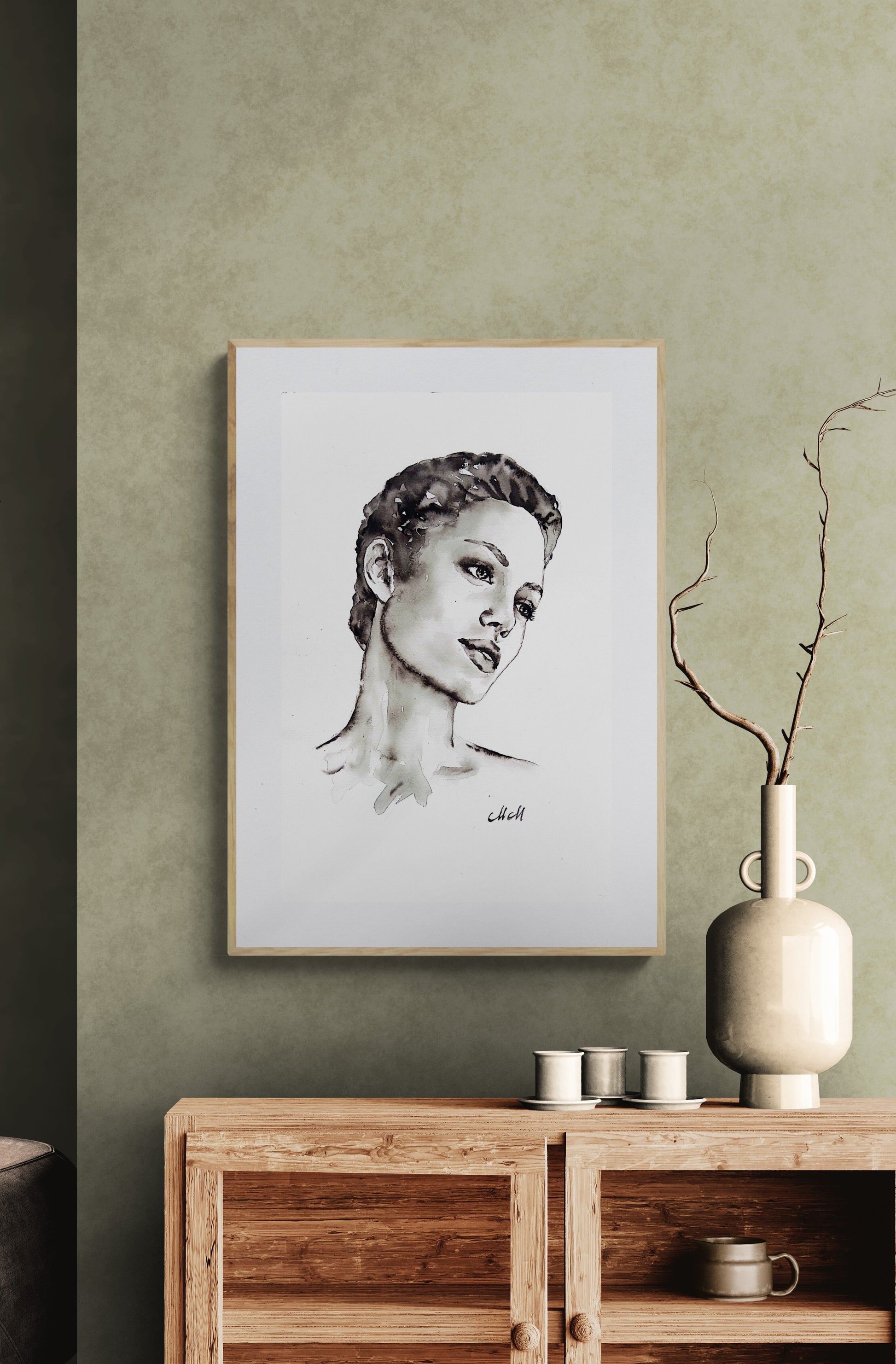 Passion Ink Portrait Painting – Original Black and White Female Profile Artwork

This female face is a striking, handmade drawing that beautifully captures the essence of femininity in a minimalist style.

Created with a delicate balance of black ink and watercolors, the female profile radiates elegance and strength, making it a timeless addition to any space.

Minimalist portrait of a woman artwork is simple yet powerful, demonstrating the beauty that can come from just water and a touch of black.