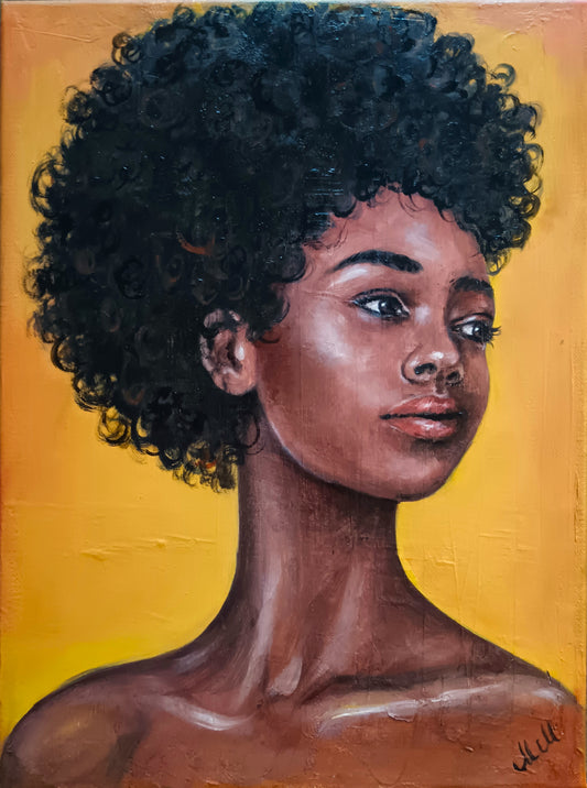 This powerful African American woman portrait is an original, hand-painted oil artwork that celebrates beauty, strength, and elegance. Created with high-quality oil paints on canvas, this unique piece is perfect as a meaningful gift for someone special or as a stunning addition to your home gallery wall.