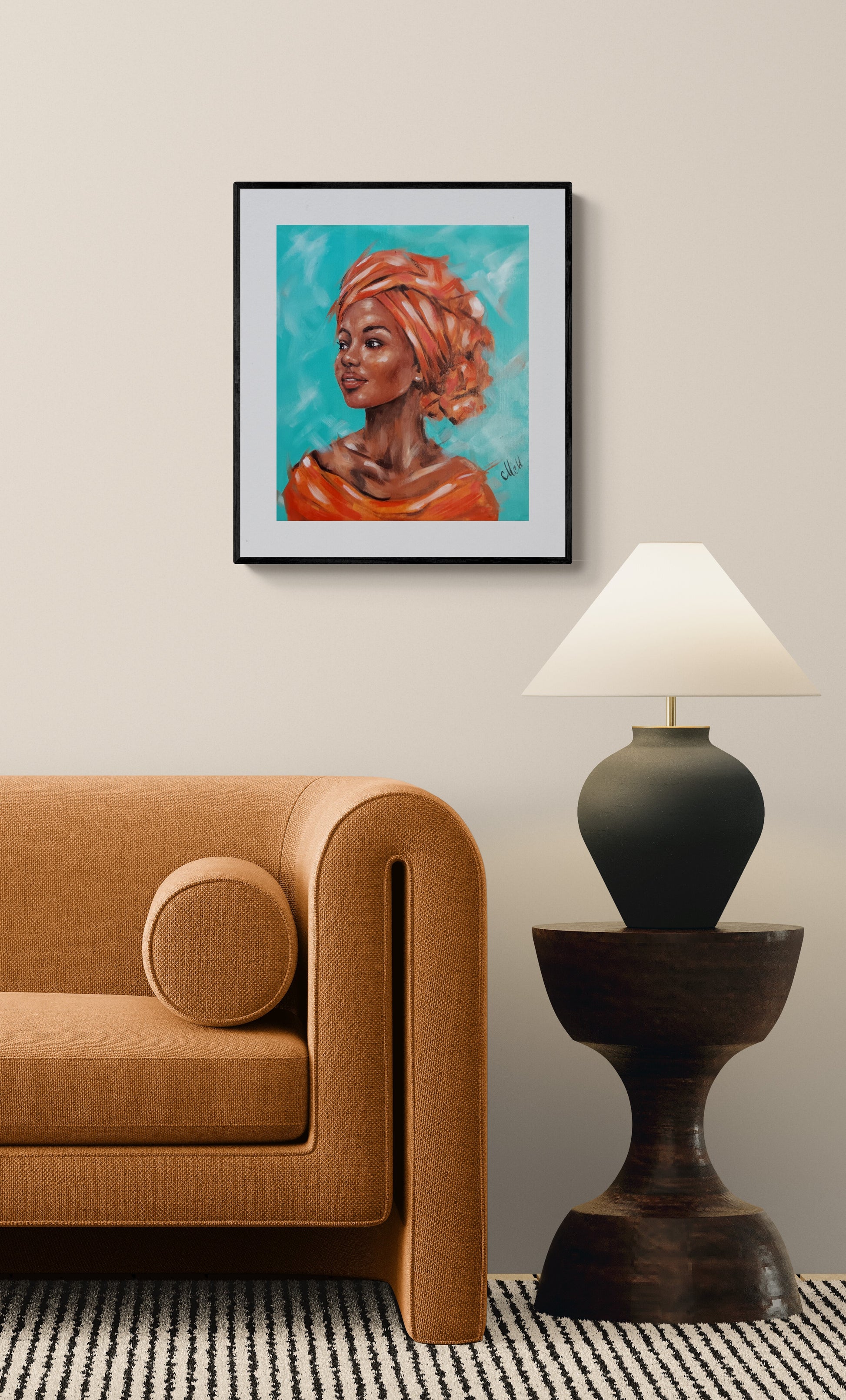 Radiant African Grace - original oil portrait of a woman. This is beautiful living room wall decoration.