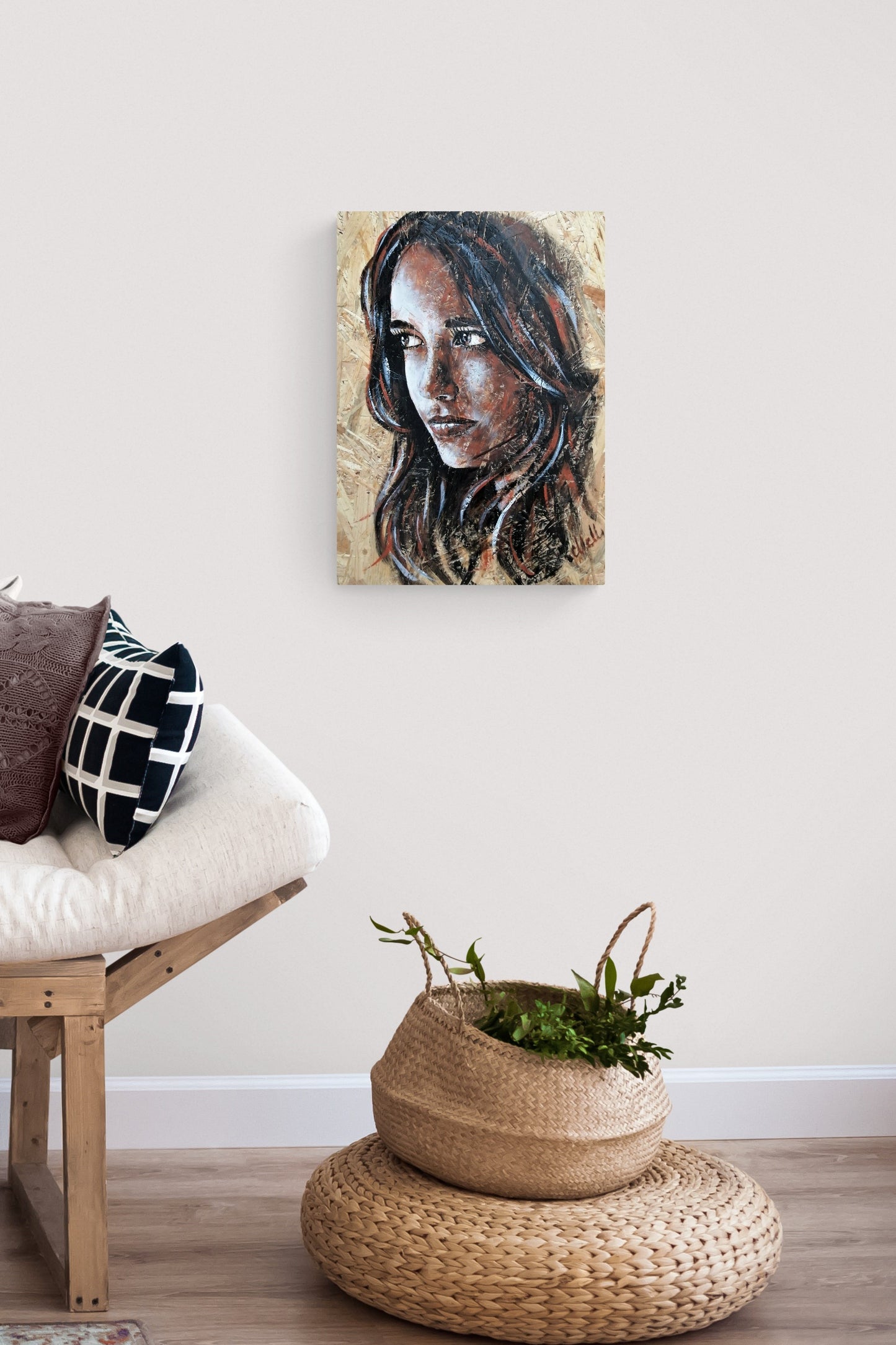 Elegant Profile Portrait on Wood – Unique Wall Art Inspired by Nature

This one-of-a-kind profile portrait on wood is a stunning blend of natural beauty and artistic expression.

Hand-painted with delicate acrylic strokes on an OSB wood panel, this piece brings warmth, texture, and character to any space.

The organic wood grain enhances the artwork’s depth, making it a timeless addition to your home gallery.

Whether as a meaningful gift for someone special or a unique touch to your own decor.