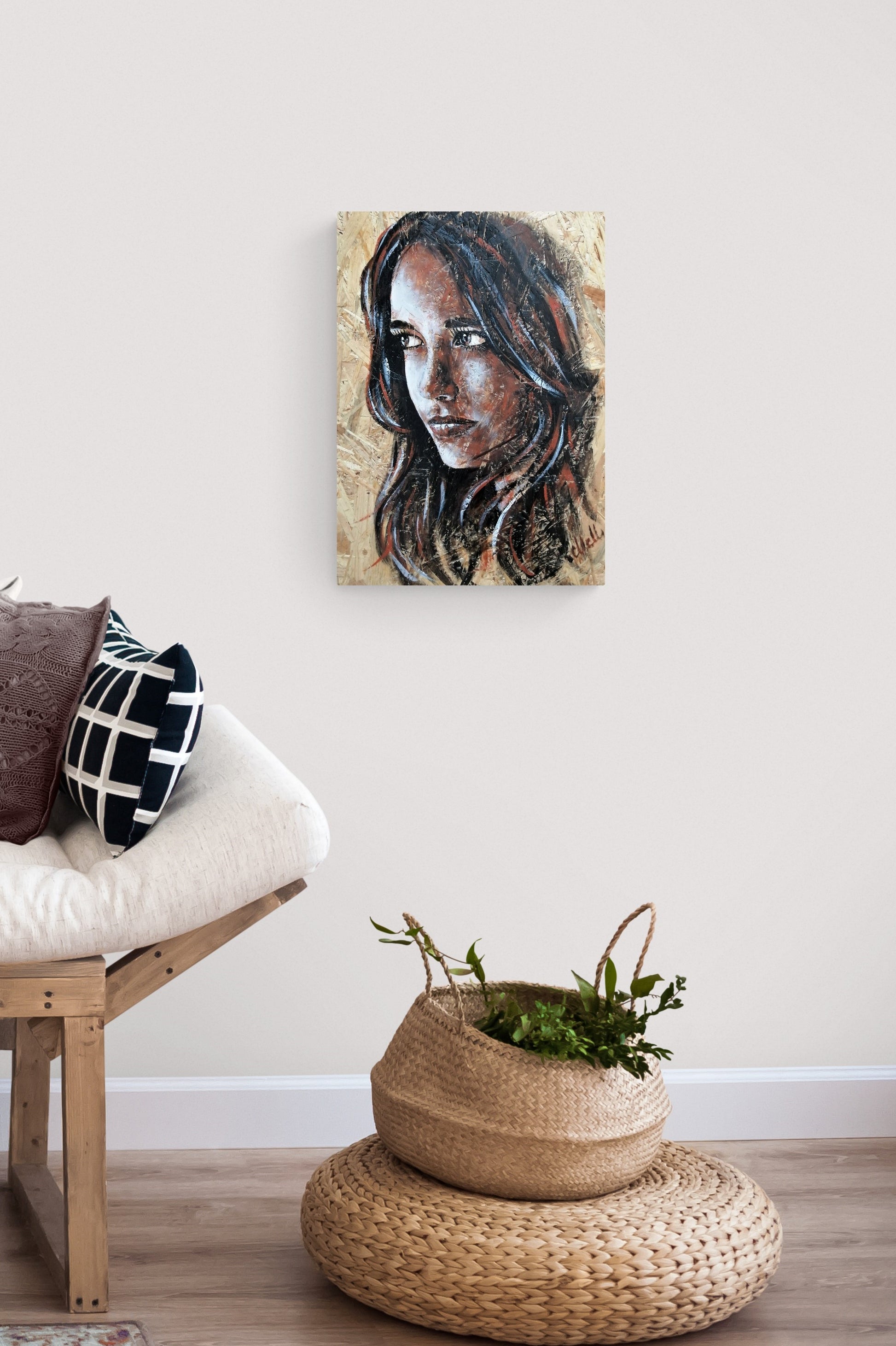 Elegant Profile Portrait on Wood – Unique Wall Art Inspired by Nature

This one-of-a-kind profile portrait on wood is a stunning blend of natural beauty and artistic expression.

Hand-painted with delicate acrylic strokes on an OSB wood panel, this piece brings warmth, texture, and character to any space.

The organic wood grain enhances the artwork’s depth, making it a timeless addition to your home gallery.

Whether as a meaningful gift for someone special or a unique touch to your own decor.