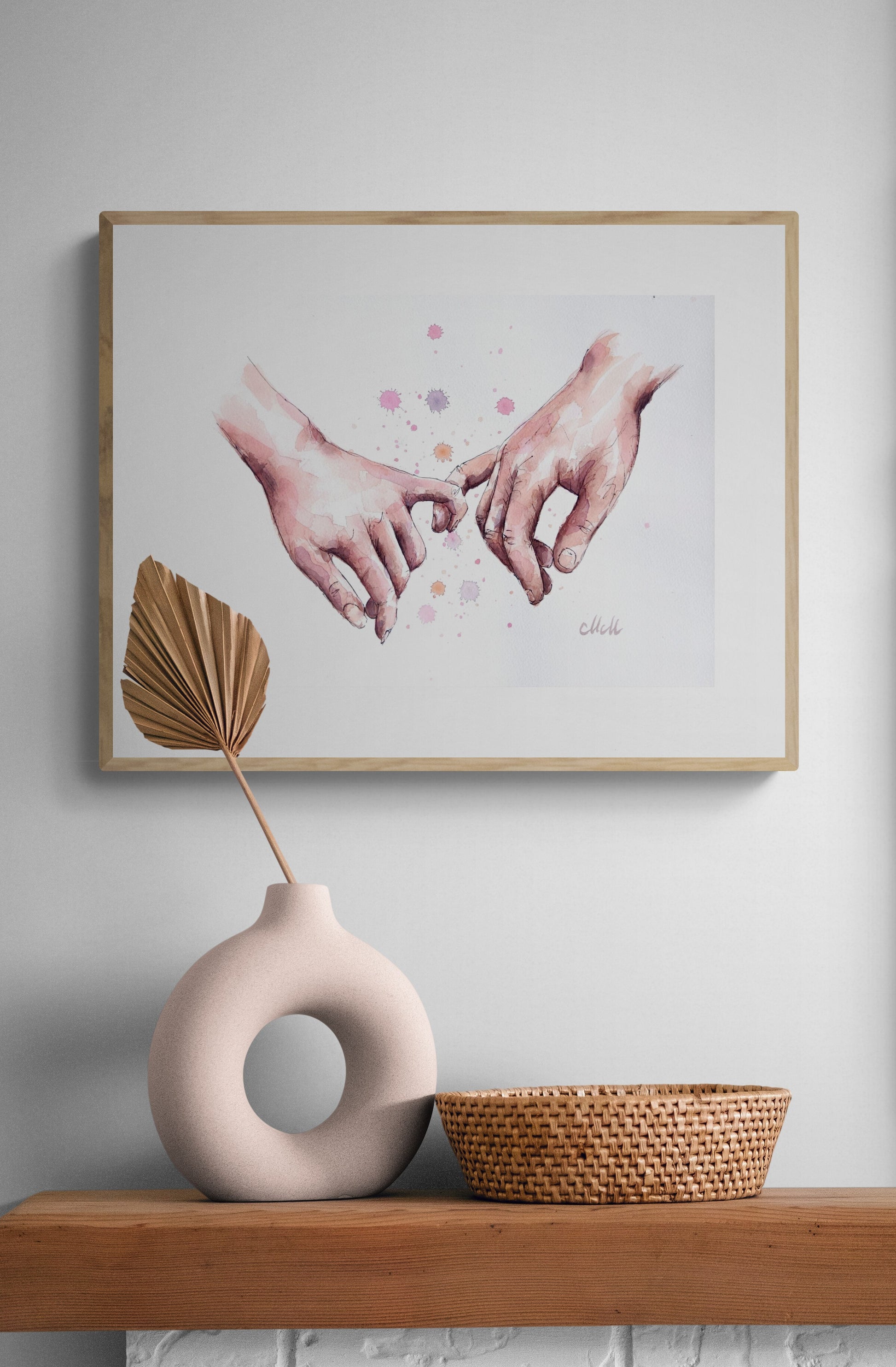Romantic Hand-in-Hand – Watercolor Artwork - Ink Drawing

Bring warmth and intimacy to your space with this beautiful watercolor painting of a romantic hand-in-hand moment.

The delicate water drops, ink drawing and natural skin tones create a soft, emotional connection, making it a perfect piece for your home.

Artwork Size: 14" x 11" (38 cm x 28 cm)
