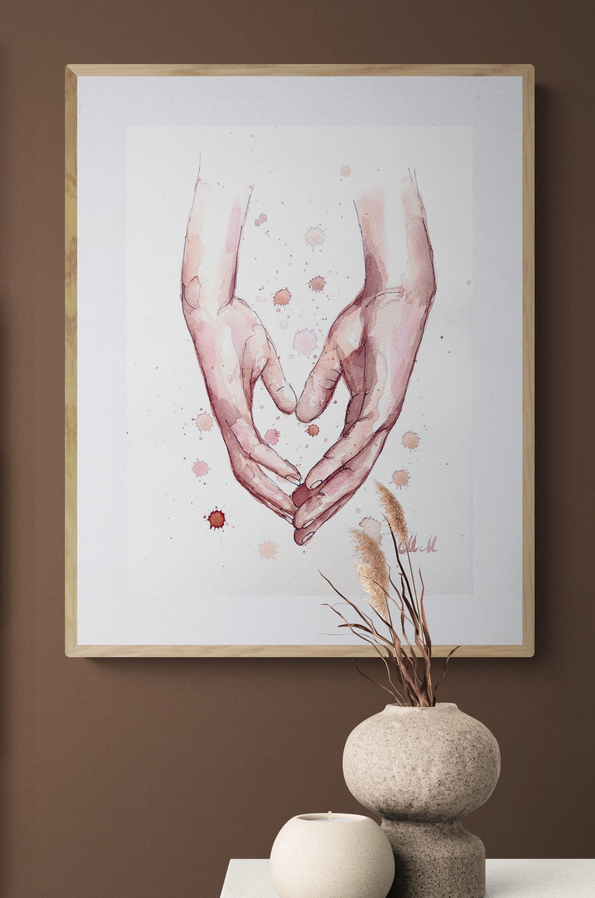 Romantic Hand in Hand – Watercolor Artwork - Wedding gift

Bring warmth and intimacy to your space with this beautiful watercolor painting of a romantic hand-in-hand moment. The delicate water drops, ink drawing and natural skin tones create a soft, emotional connection, making it a perfect piece for your home.

Home wall decor Size: 14" x 11" (38 cm x 28 cm)

Made with high-quality materials, this minimalist yet expressive artwork adds elegance to your bedroom, bathroom, or living area.