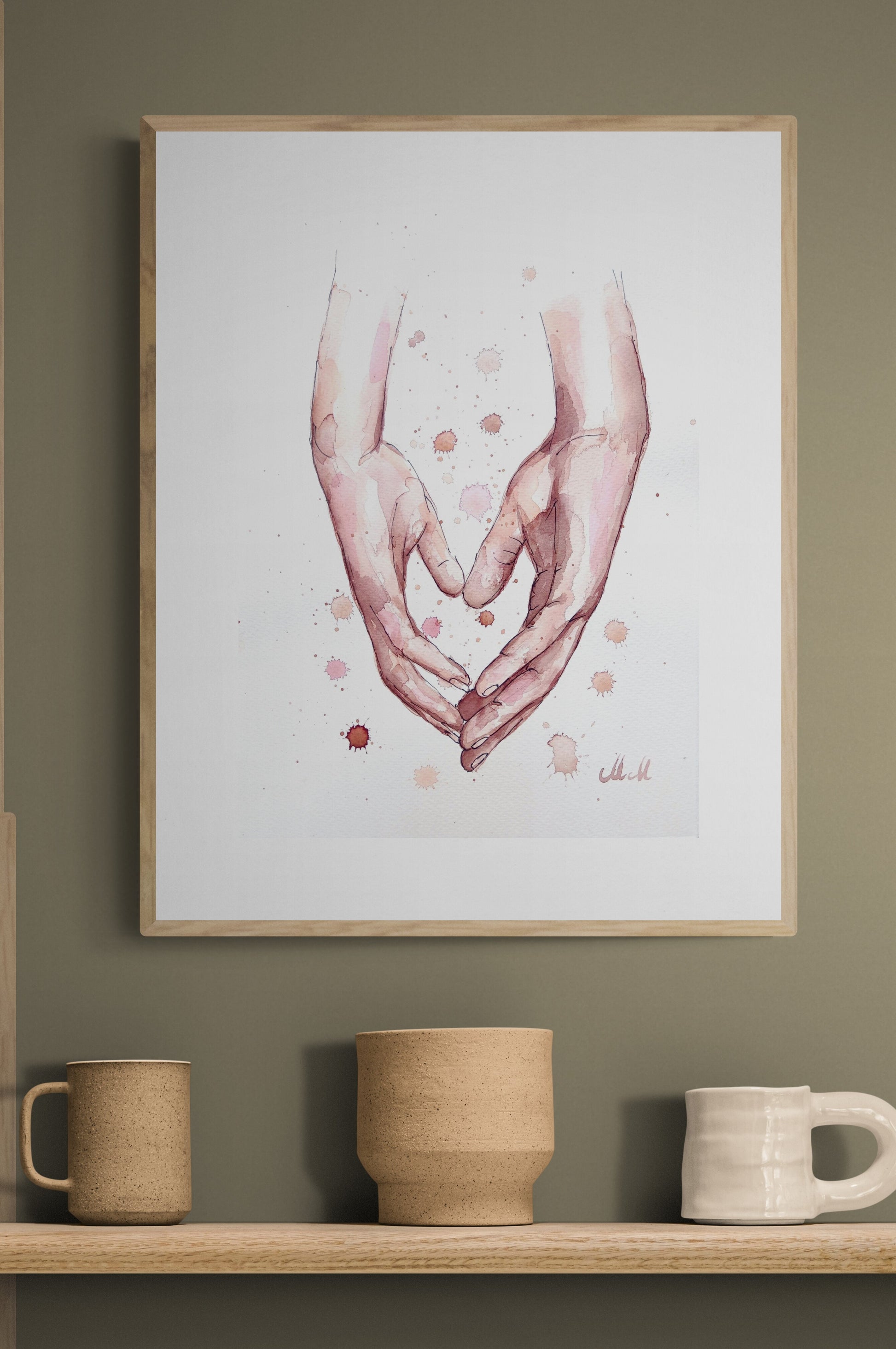 Romantic Hand in Hand – Watercolor Artwork - Wedding gift

Bring warmth and intimacy to your space with this beautiful watercolor painting of a romantic hand-in-hand moment. The delicate water drops, ink drawing and natural skin tones create a soft, emotional connection, making it a perfect piece for your home.

Home wall decor Size: 14" x 11" (38 cm x 28 cm)

Made with high-quality materials, this minimalist yet expressive artwork adds elegance to your bedroom, bathroom, or living area.