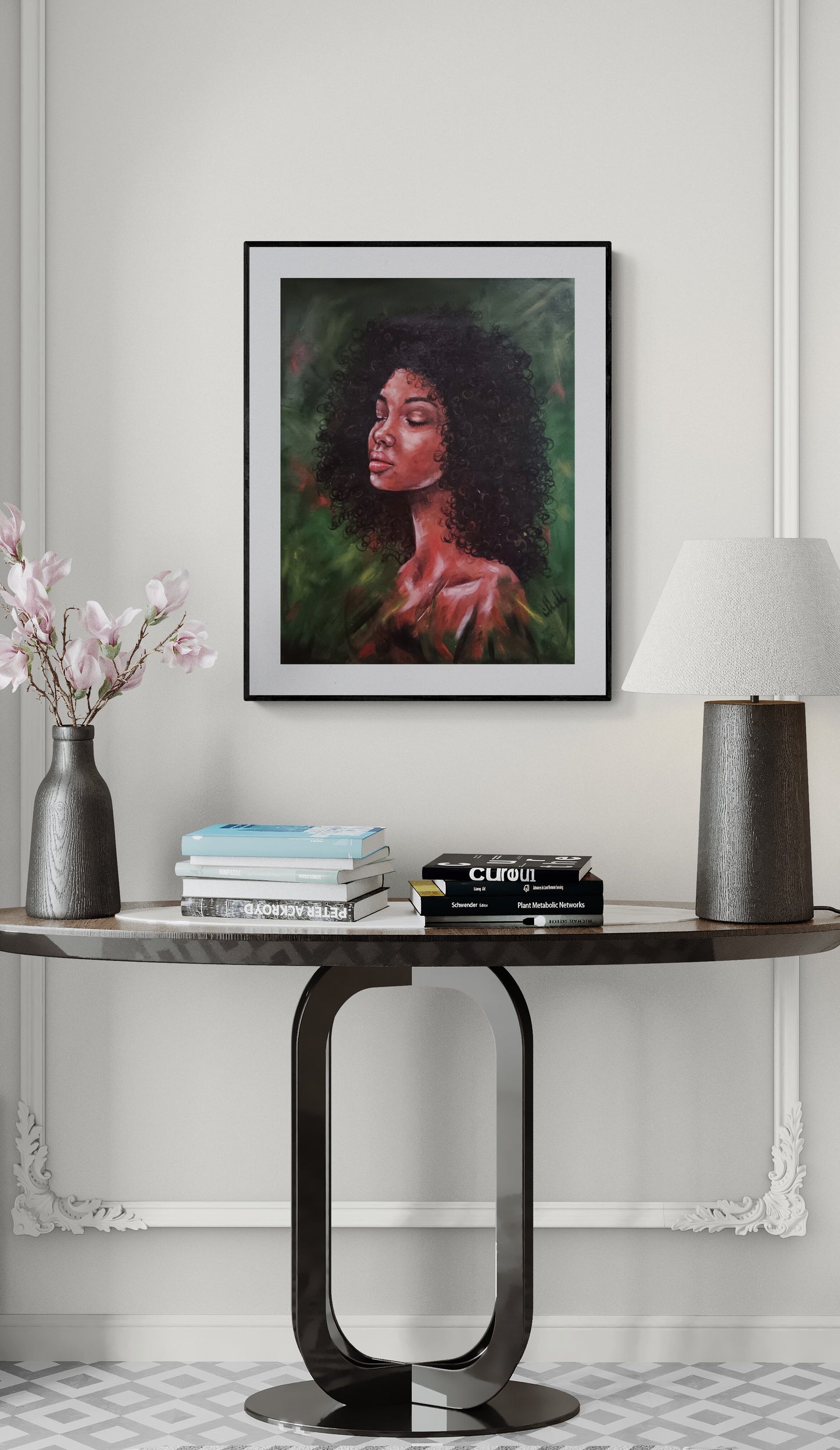 Spirit of Africa - unique portrait painting of a woman.
Original oil portrait painting for your hallway.