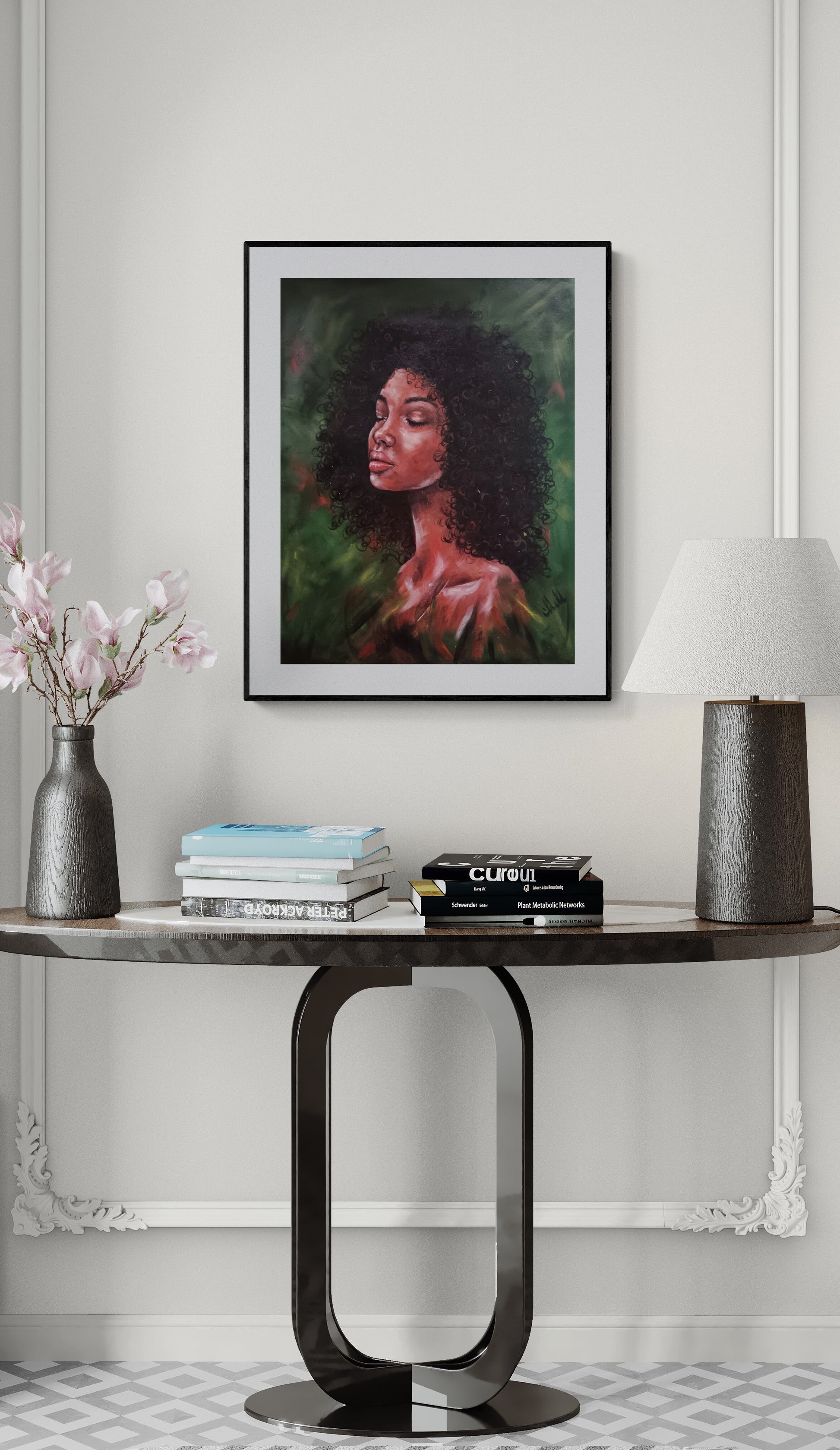 Spirit of Africa - unique portrait painting of a woman.
Original oil portrait painting for your hallway.