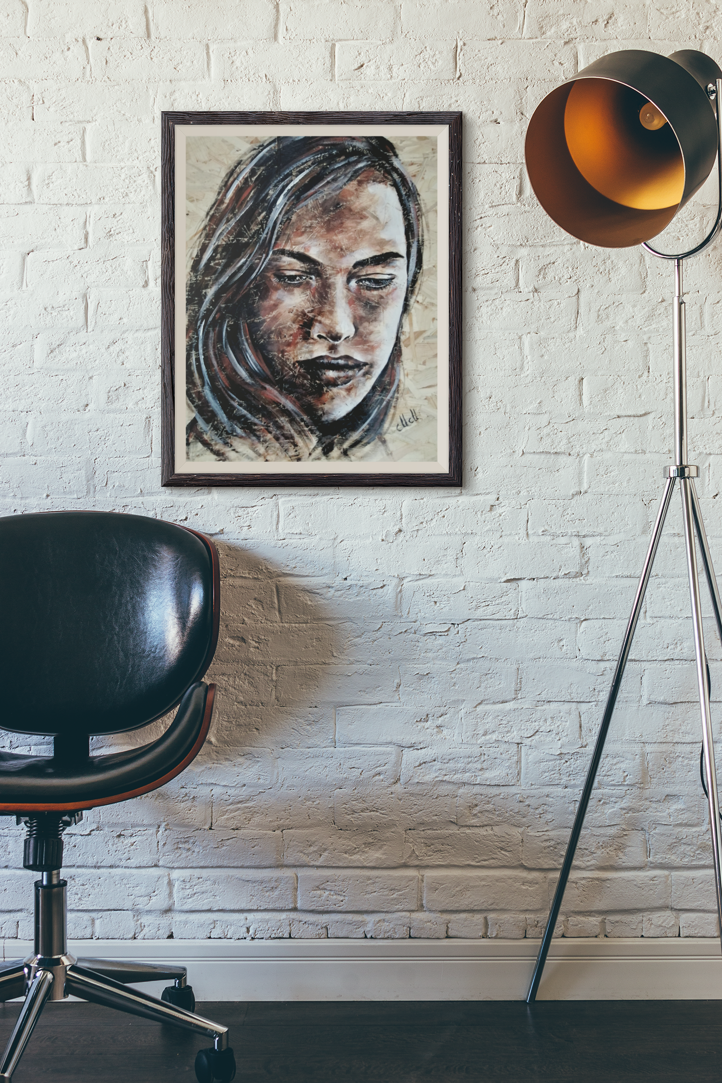 This hand made portrait painting on wood blends rustic charm with modern aesthetics, creating a stunning piece of wall art.

Acrylic portrait painted on a recycled wood slice brings warmth and character to any space.

Made on reclaimed wood, this one-of-a-kind piece is perfect as a statement decor for your living room or a thoughtful gift for someone special.

Face painting: 50 cm x 61 cm (20" x 24")

It comes ready to hang, adding an artistic touch to your home with ease.
