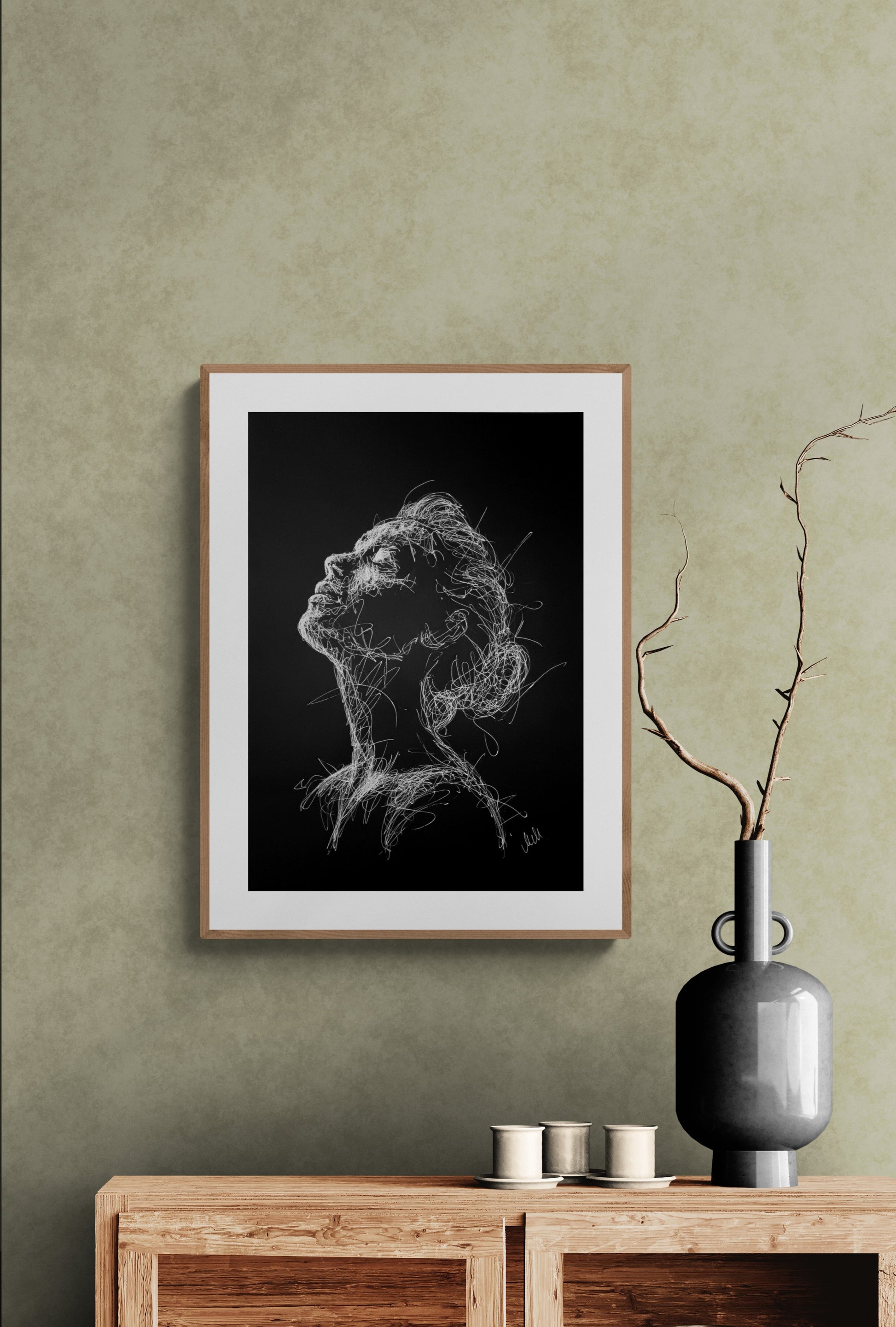 Passion - Modern Elegance Black and White Line Portrait Drawing

This Passion black and white line portrait drawing is an original, sensual piece of artwork, handmade with care and attention to detail.

The minimalist female face figure beautifully captures a sense of timeless elegance, bringing sophistication and grace to any space. The delicate white pen lines, drawn on black art paper, create a striking contrast that evokes both passion and strength, making it an eye-catching focal point.