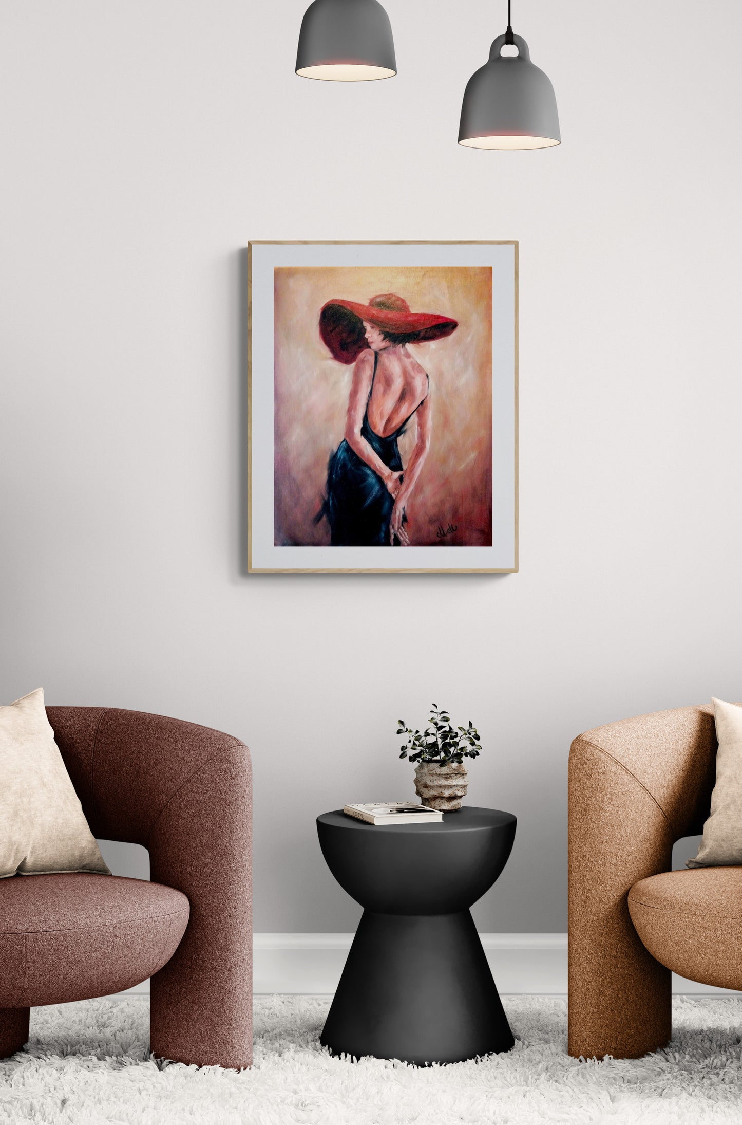 Woman in red - sensual oil artwork for your living room.

Size: 50 cm x 60 cm (20" x 24")

Perfect for elegant living rooms or intimate bedroom settings, this sensual portrait also makes a thoughtful gift for anyone who appreciates feminine beauty in art. It's a beautiful addition to a home gallery or personal art wall.