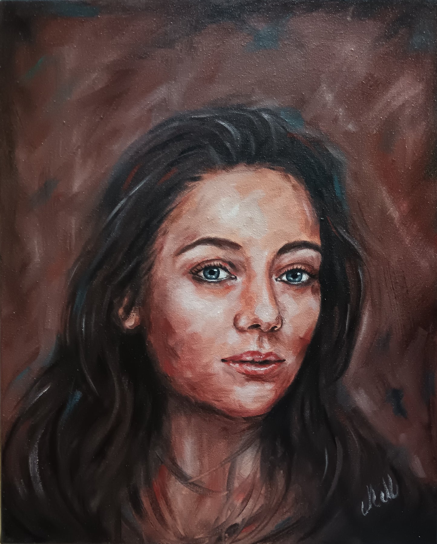 This Woman's face is original portrait painting in oil. Female portrait art is beautiful living room wall art.&nbsp;Sensual painting is also perfect for your bedroom painting.

This beautiful woman art is made with oil colors on canvas.

Portraiture art Size: 40 cm x 50 cm (16" x 20")

Original oil art on canvas will be carefully packaged and shipped by Registered International Mail with tracking number.

This original portrait of a woman is a unique idea for the Home gallery, art for livingroom.