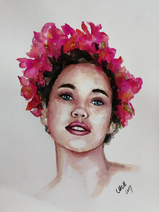 Woman with Flowers: Original Colorful Watercolor Portrait - Aquarelle Female Art

This stunning Woman with Flowers painting is an original, colorful watercolor portrait that radiates beauty and empowerment. The portrait of a beautiful woman with floral accents captures a sense of grace and strength, making it an inspiring piece for any space.

Hand made with high-quality watercolor paints, this aquarelle artwork is created on natural white, matte, heavy art paper.