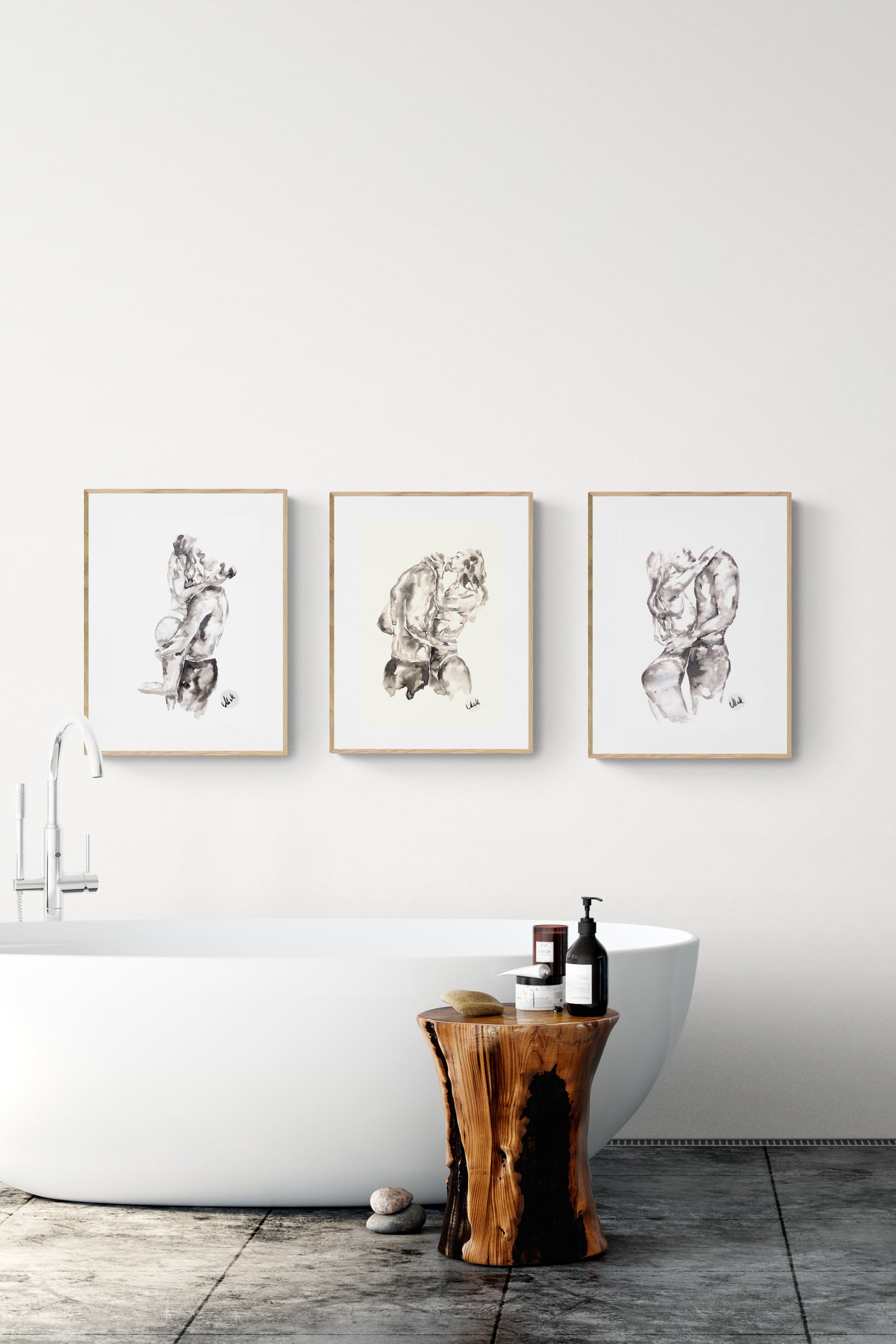 bathroom-paintings - minimalist ink artwork - romantic art

This original ink artwork captures the intimate embrace of lovers.

With just water and delicate strokes of black ink, this minimalist piece radiates simplicity and elegance, making it a perfect above-bed painting or a unique gift for couples.

Created on natural white, matte, heavy art paper using high-quality ink. and lovers.

Size: 16" x 11" (42 cm x 29 cm)