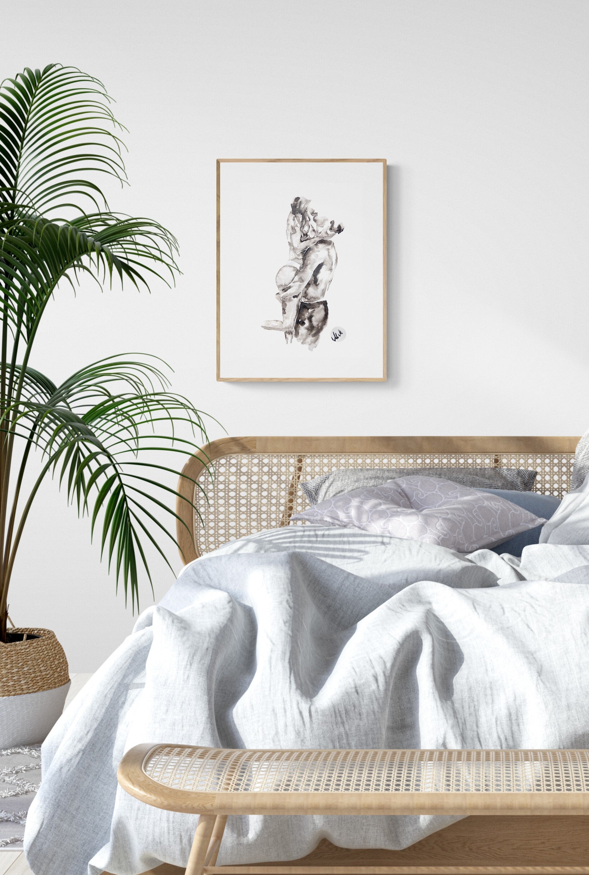 bohemian-style-scandinavian-bedroom_wall decoration - ink artwork