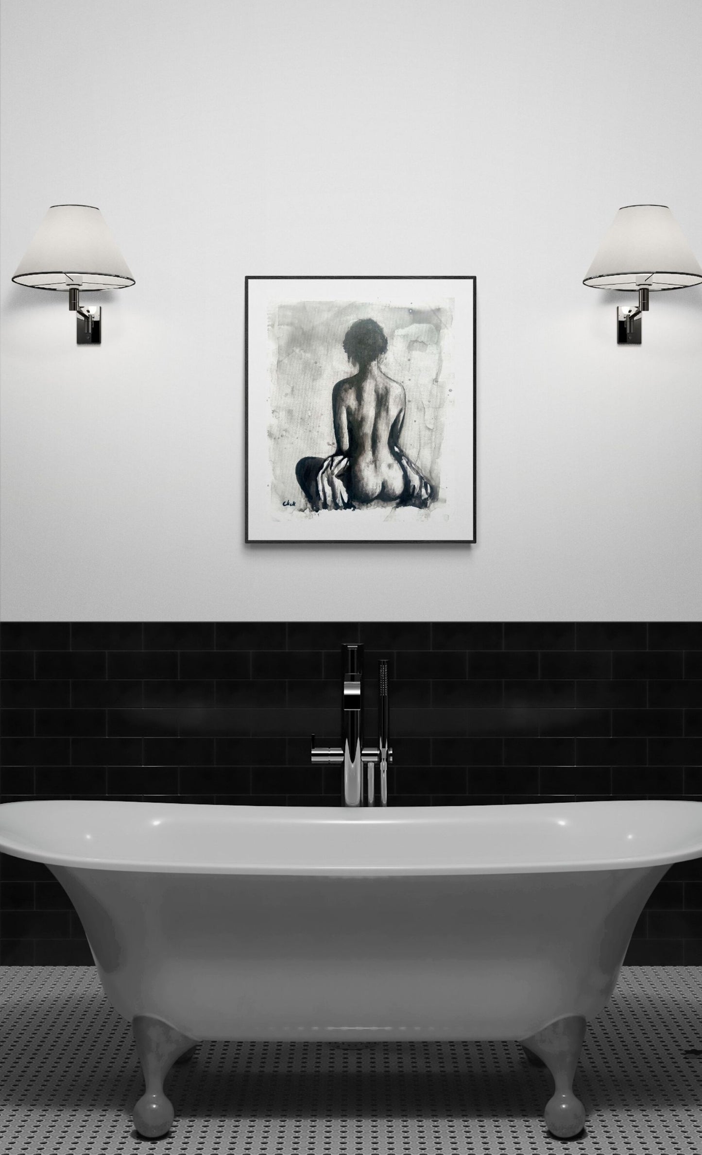 Seated Presence - Ink Female Figure